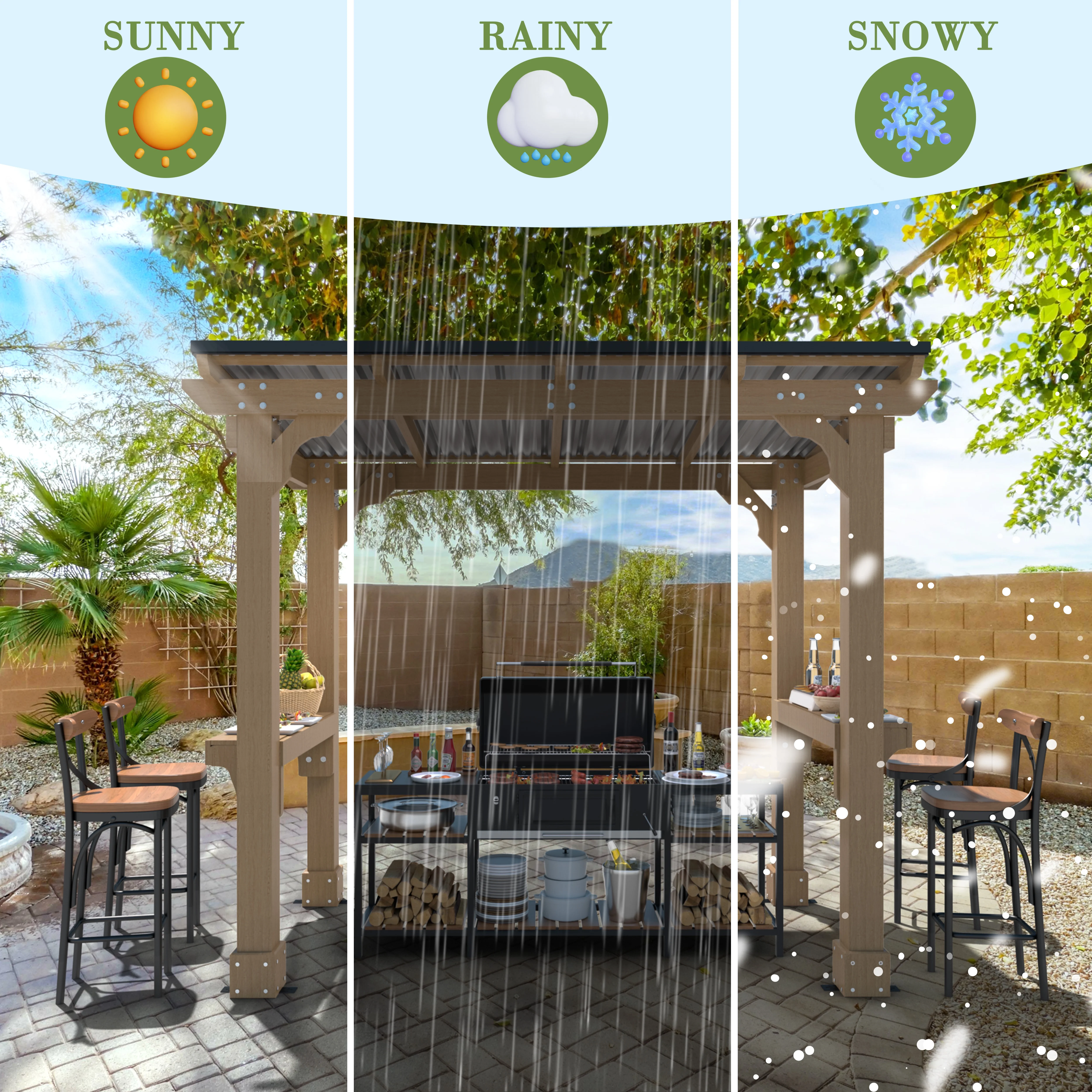 VEIKOUS 8' x 5' Outdoor Hardtop Gazebo, BBQ Grill Gazebo w/ Workstation Shelves for Lawn, Garden, Deck - Image 10