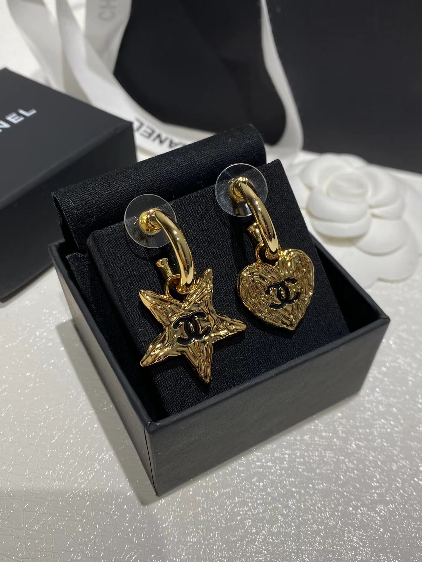 Chanel Asymmetric Star and Love Heart Dangle Earrings - Original Replica Club