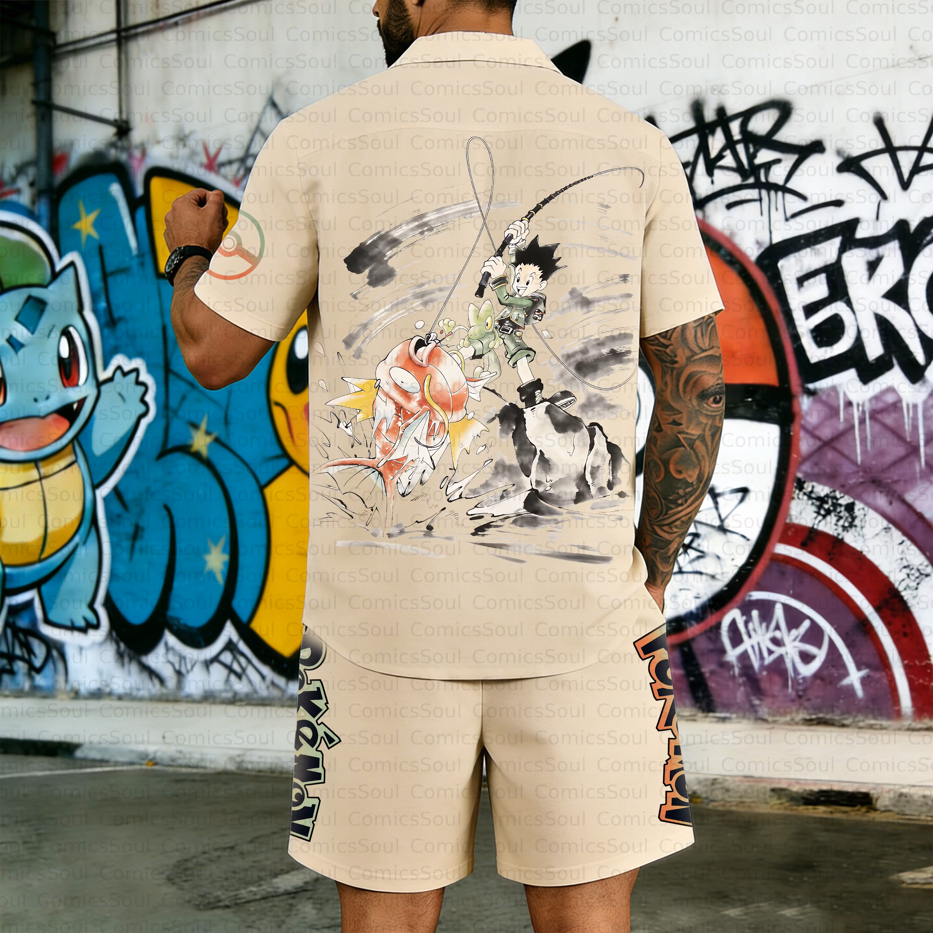 Unisex Anime Inspired Vintage Short-sleeved Shirt Set
