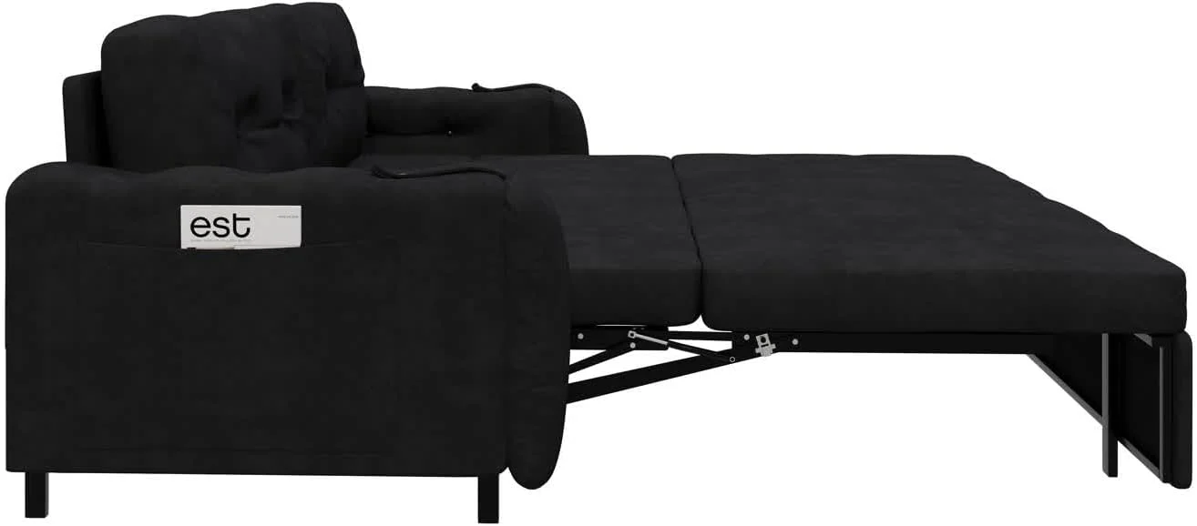 Tabaray 63.8" Futon Sofa Bed Queen Size, Pull Out Bed, 3-in-1 Convertible Sleeper Sofa with Side Pocket, Modern Plush Velvet Futon Couch for Living Room, Small Space, Apartment, Bedroom, Black - Image 71