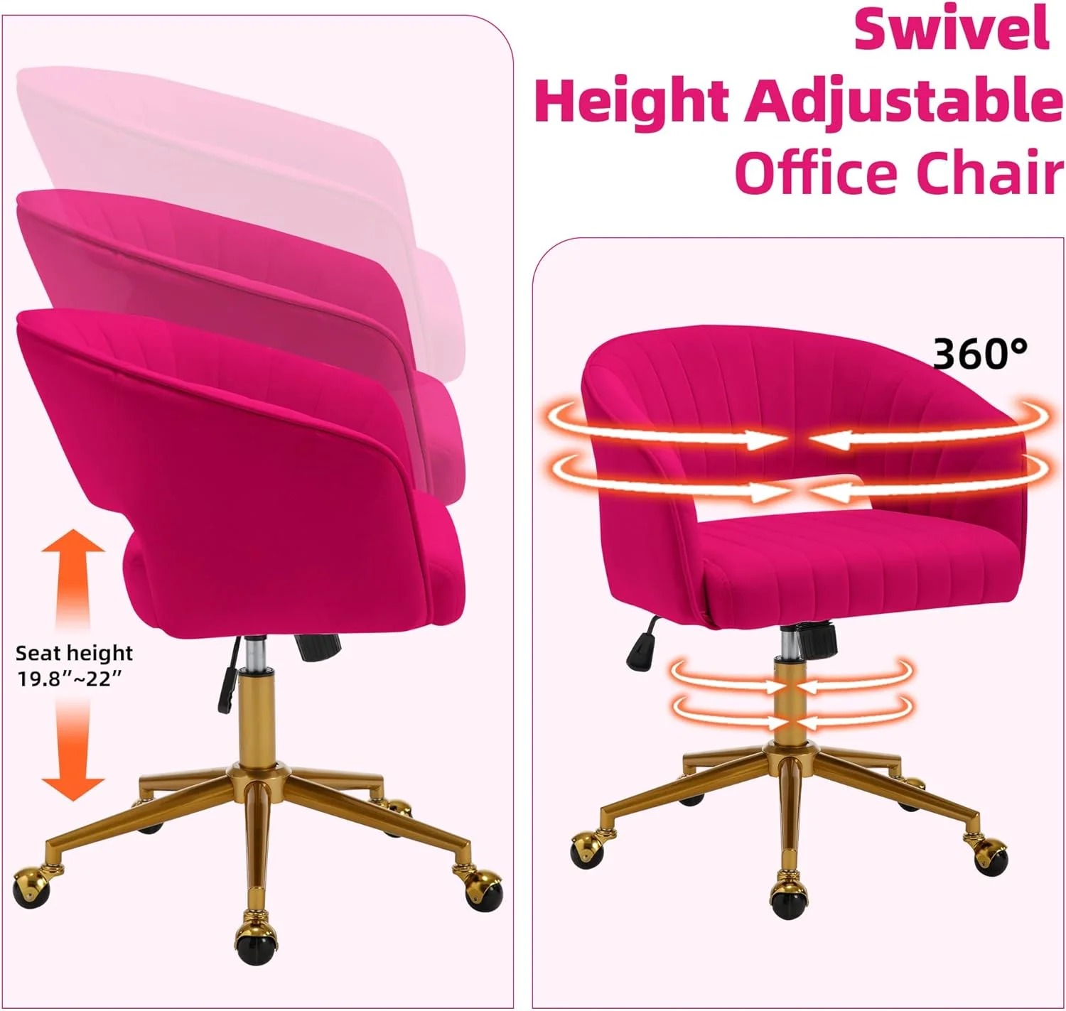 Westice Home Office Desk Chairs, Velvet Task Chair, Height Adjustable Swivel Vanity Chair with Golden Base for Vanity Study, Living Room Computer Room, Beige - Image 34