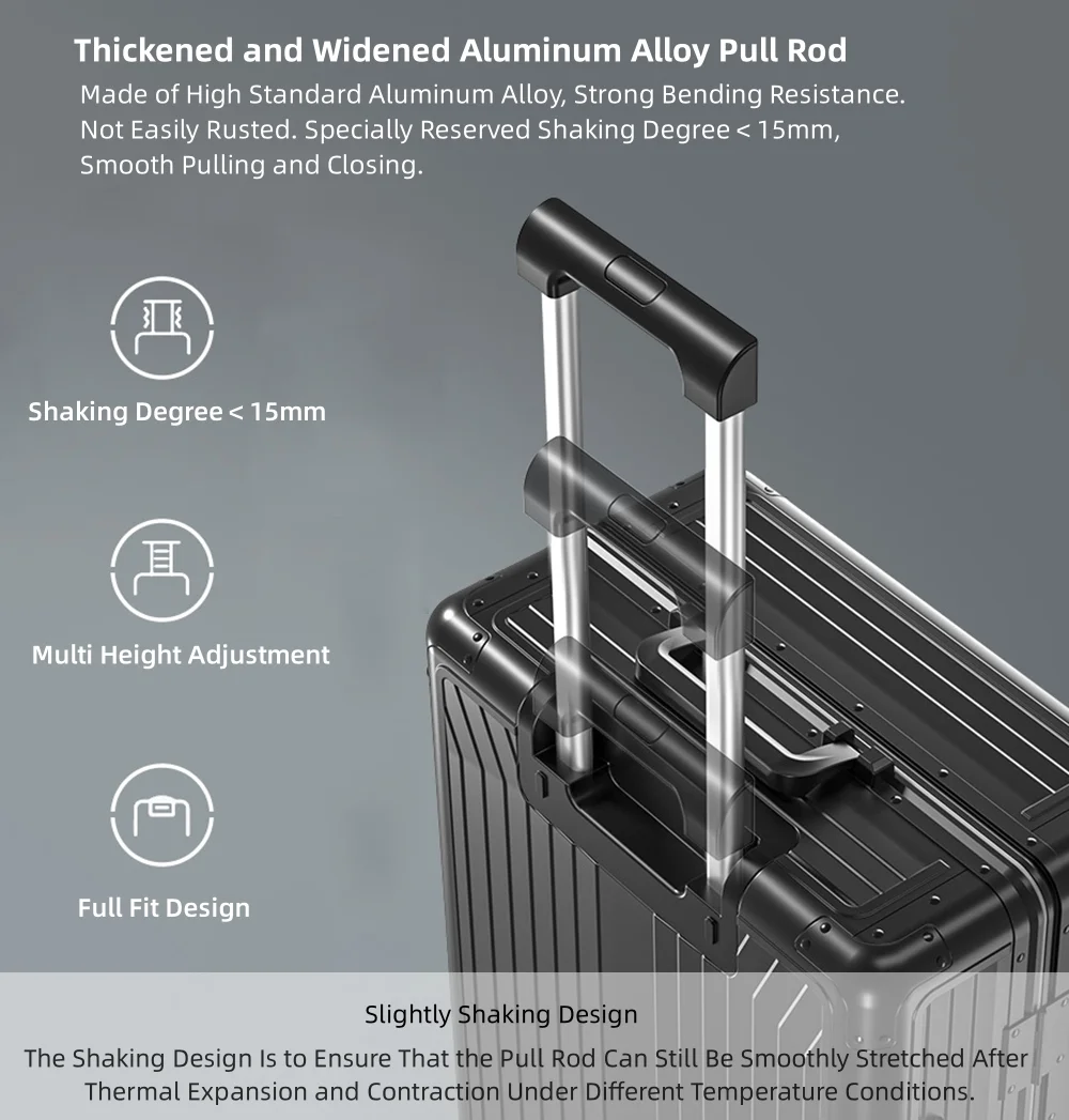 All Aluminum Magnesium Hardshell Carry on Luggage with Wheels, Modern Zipperless Hardshell Checked Luggage with TSA Lock, Airline Approved Metal Suitcase Travel Metal Rolling Luggage - Image 9