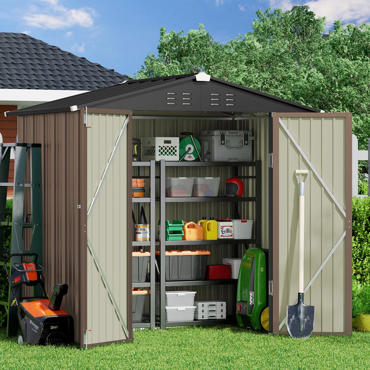 5'x3' Outdoor Storage Shed, Asofer Shed and Outdoor Storage Clearance, Weatherproof Tool Shed, Brown - Image 19