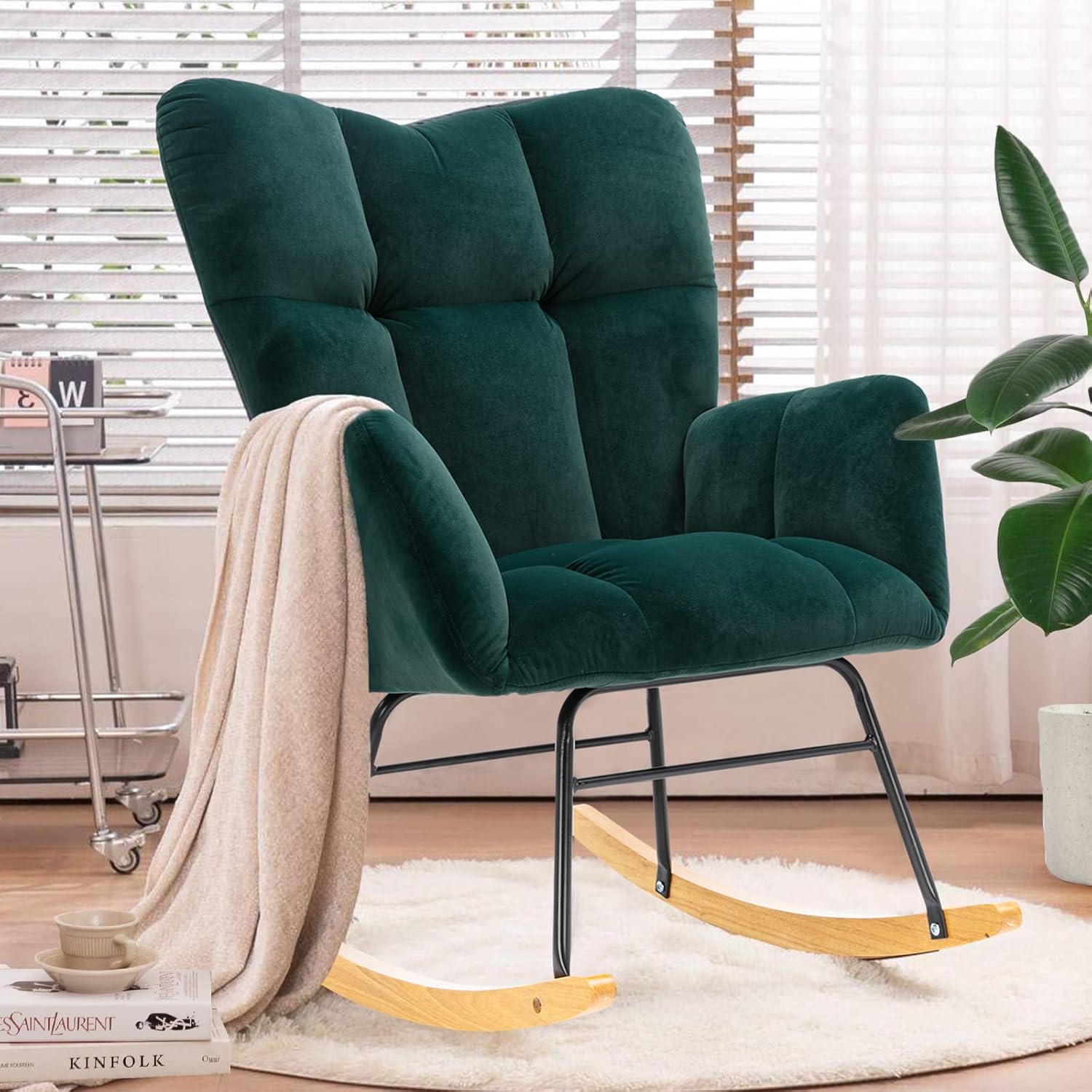 WAYFAIR NIOIIKIT Nursery Rocking Chair Teddy Upholstered Glider Rocker Rocking Accent Chair Padded Seat With High Backrest Armchair Comfy Side Chair For Living Room Bedroom Offices (Ivory Teddy)