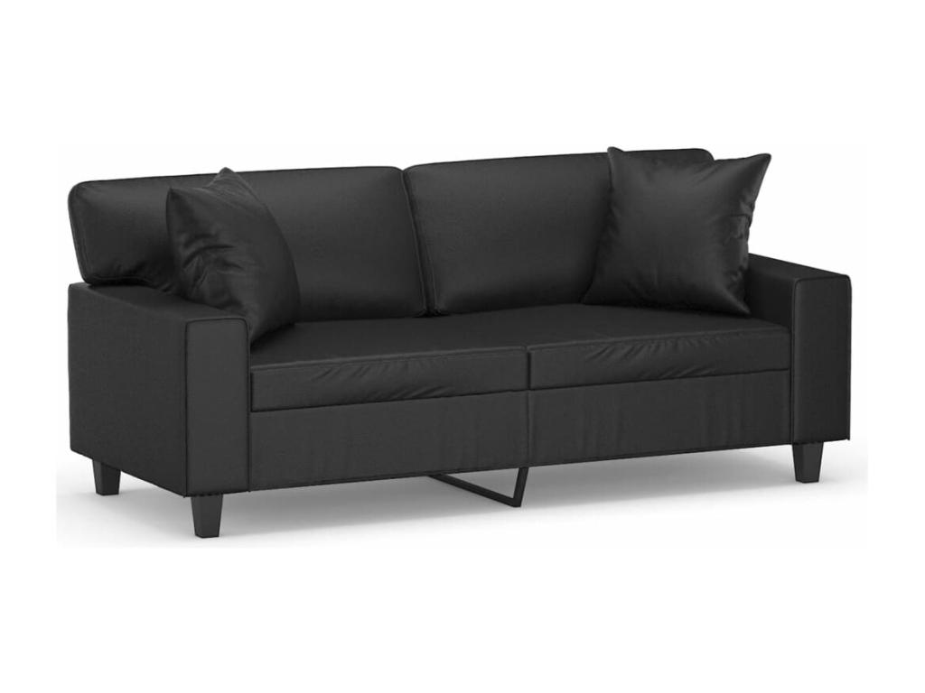 Sofá de 2 plazas con cojines cuero sintético negro 140 cm