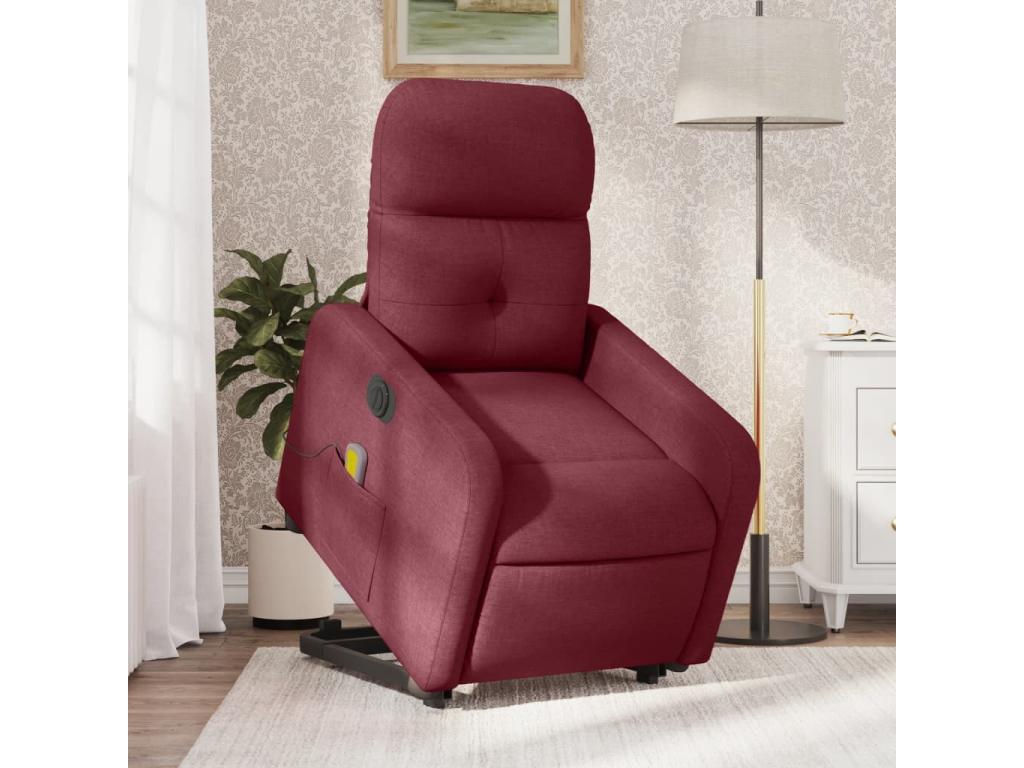 Sillón de masaje elevable eléctrico tela rojo tinto