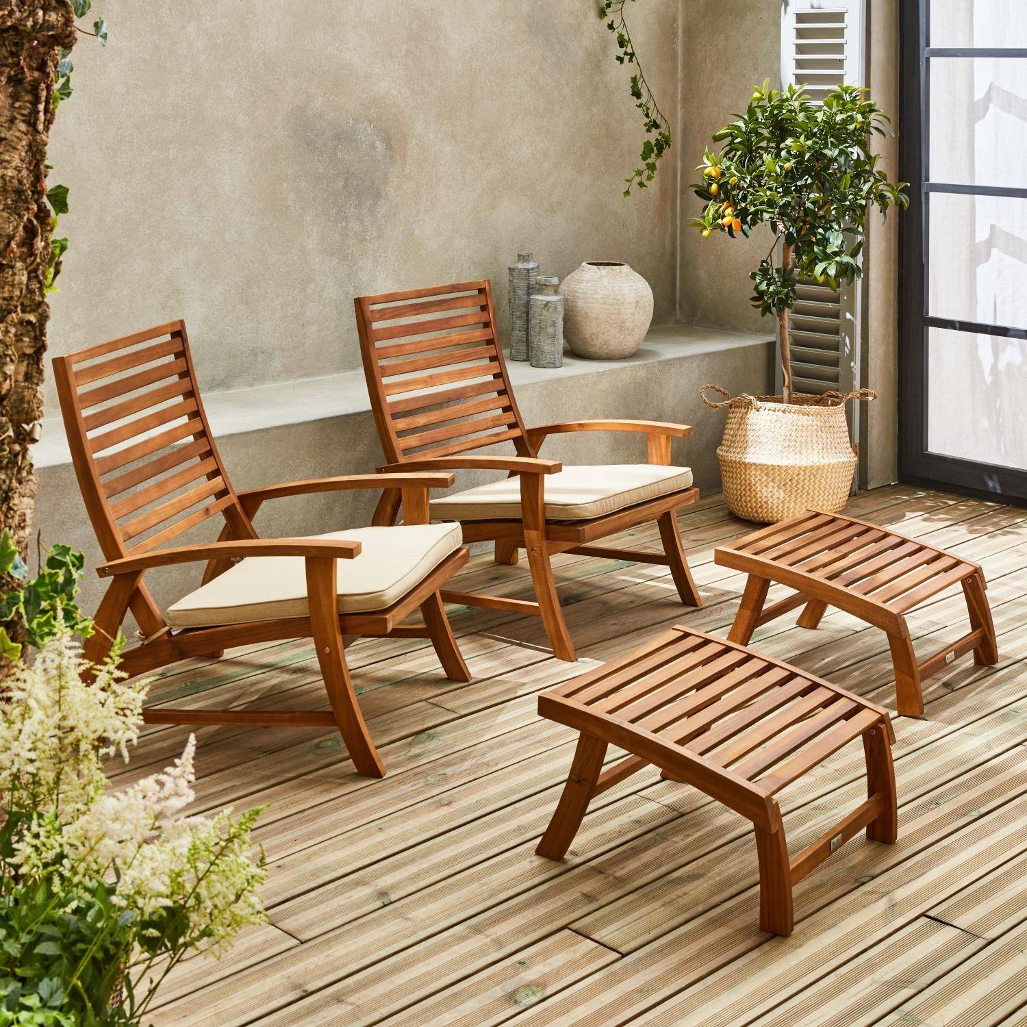 Puebla - Silla con reposapiés de madera, set de 2