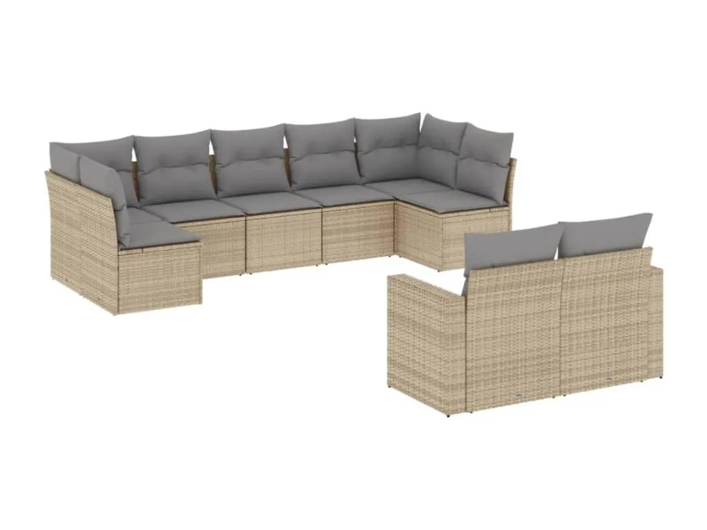 Banakdecoracion Set de sofás de jardín 9 pzas con cojines ratán sintético beige 64194VTIA