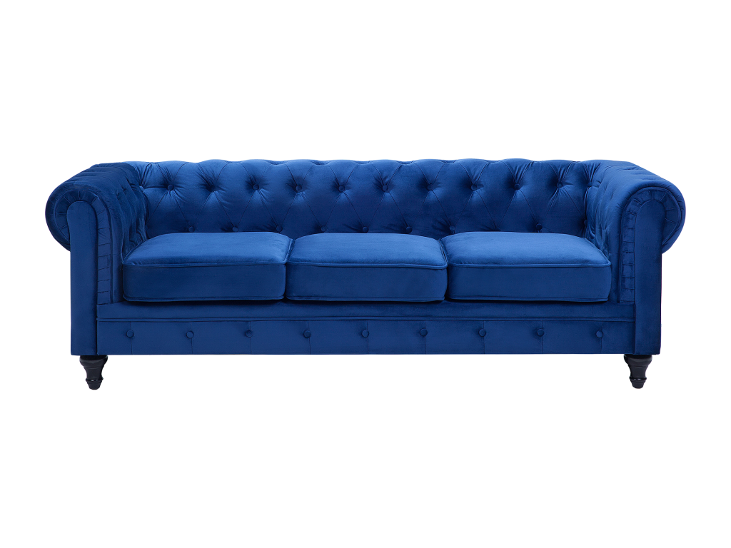 Sofá 3 plazas de terciopelo azul marino/negro CHESTERFIELD