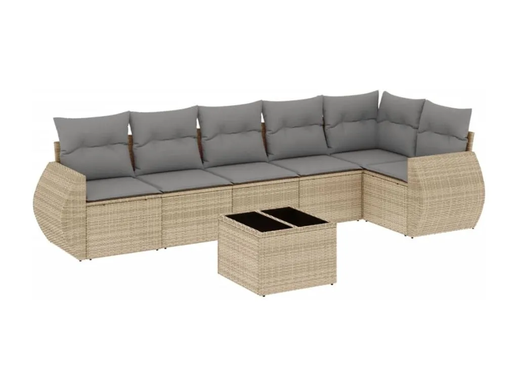 Set sofás de jardín 7 piezas y cojines ratán sintético beige 37237zjkl