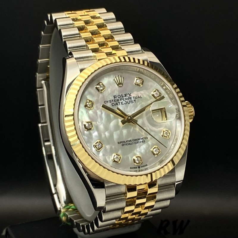 Rolex Datejust 126233 White MOP Diamond Dial Fluted Bezel 36MM Unisex Replica Watch