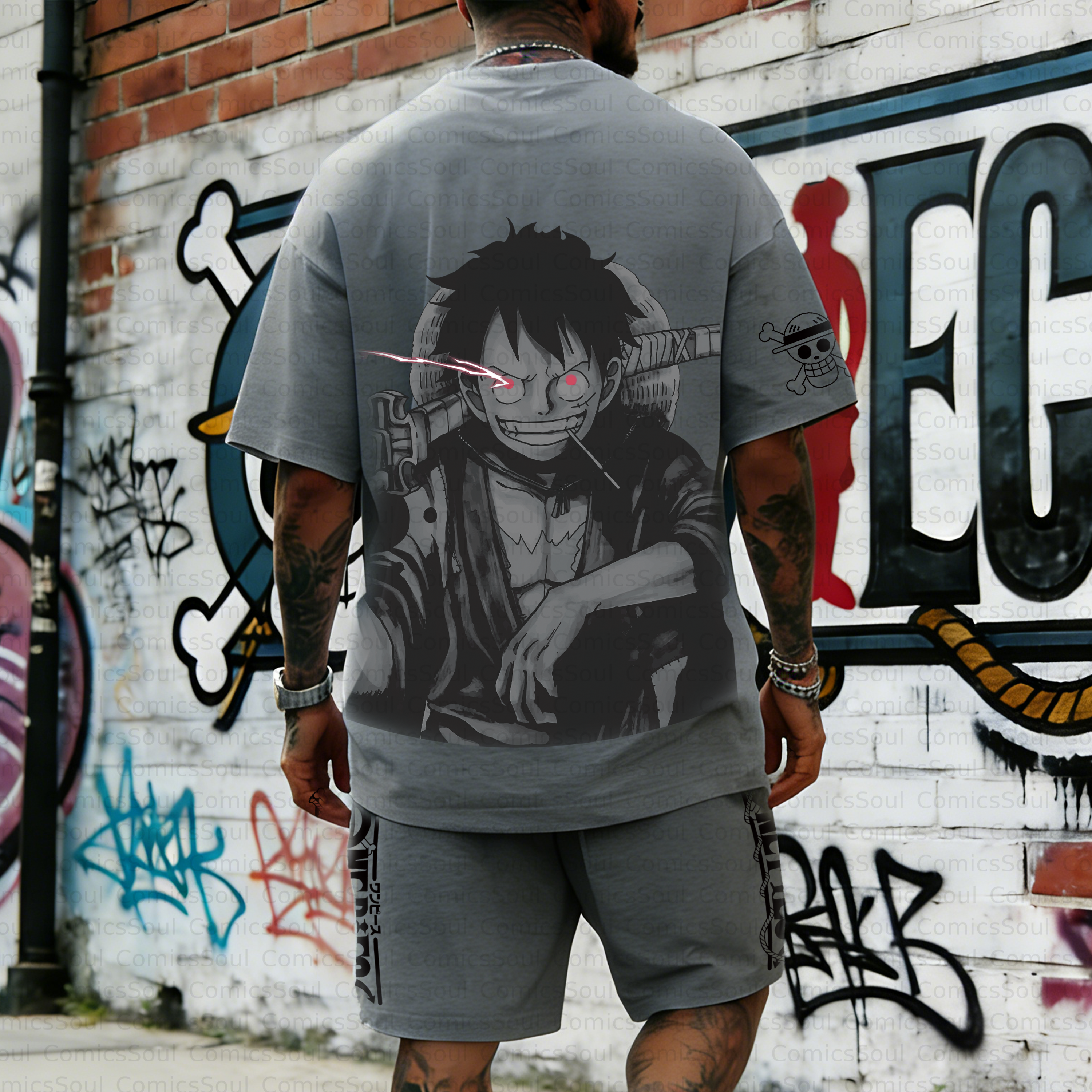 Unisex Anime Inspired Vintage T-shirt& Shorts 2 Pieces Set