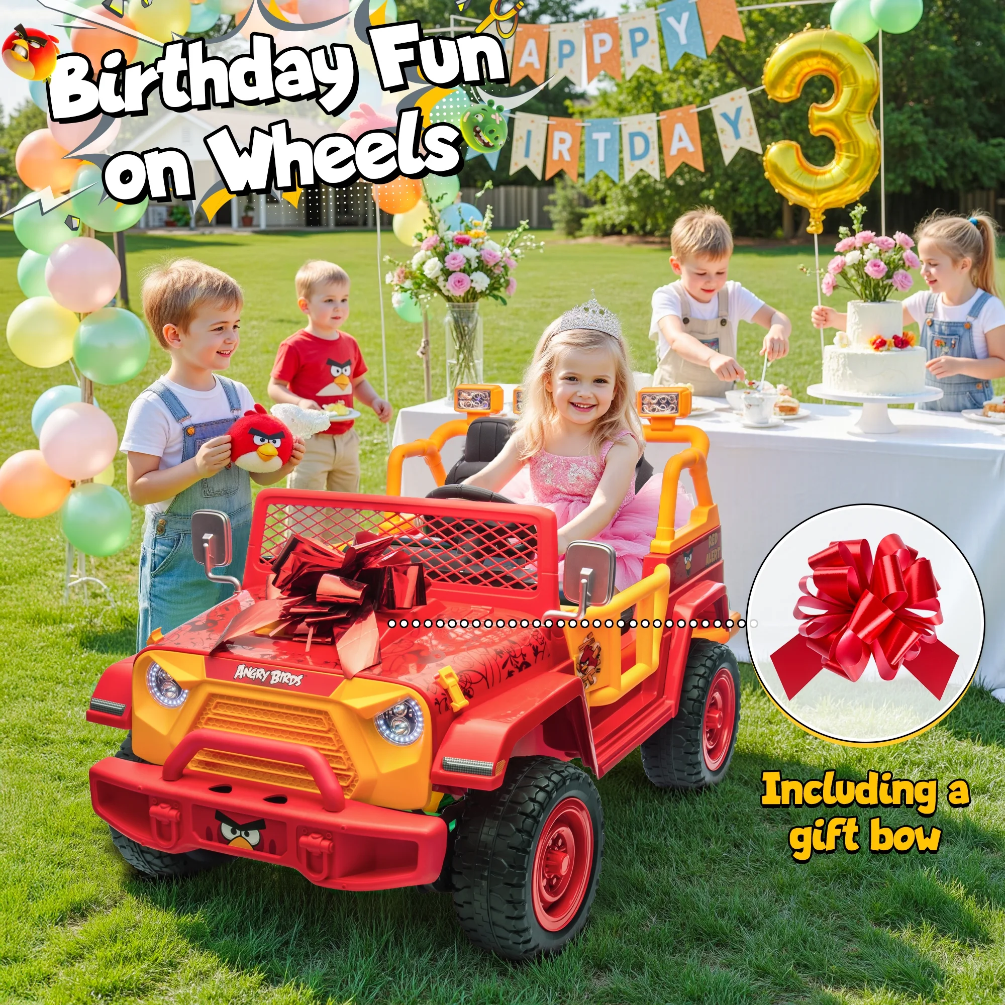 Joyracer 24 Volt Ride on Toys for Big Kids, Licensed Angry Birds Ride on Truck with Remote, 2 Seater 4WD Electric Ride ons with Shovel, Bluetooth, Lights, Power Car Wheels for 3-8, 130lbs, Green - Image 24