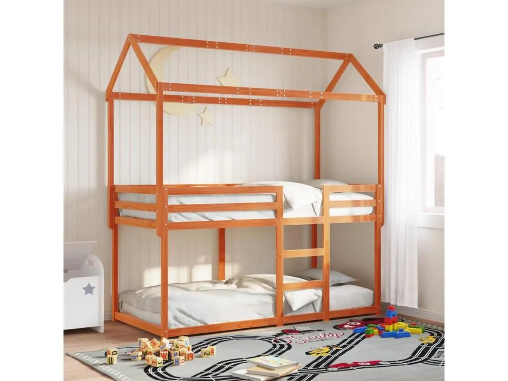 Cama litera con techo Lluesmamuebles maciza Lluesmamuebles marrón cera 75x190 cm