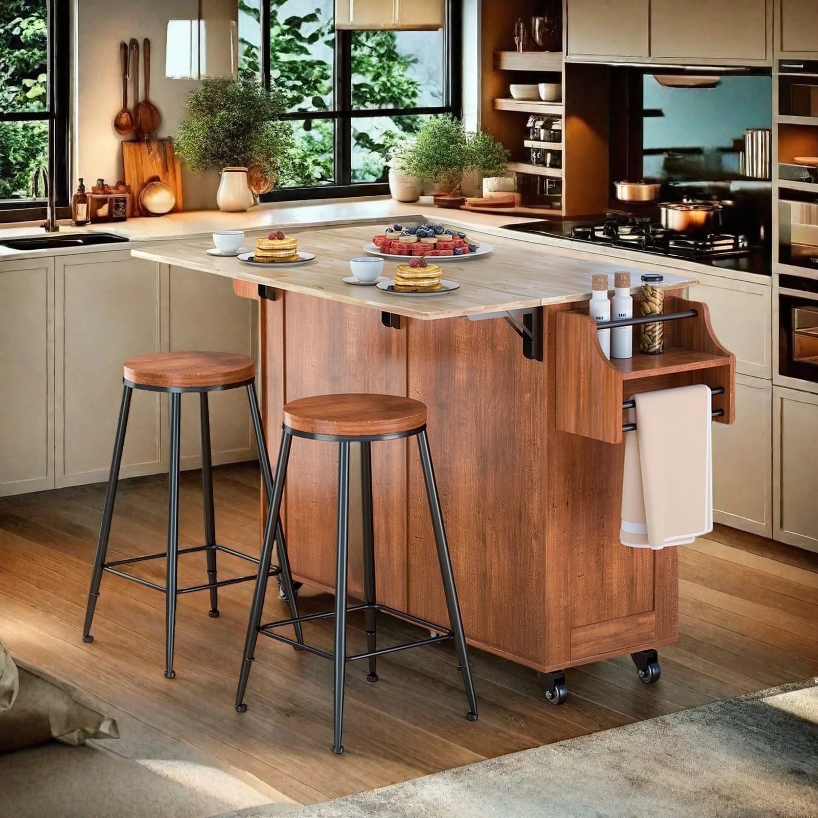 Lofka 52-Inch Kitchen Island with Storage on Wheels with Wood Drop Leaf, Ideal for Small Kitchens - Image 14