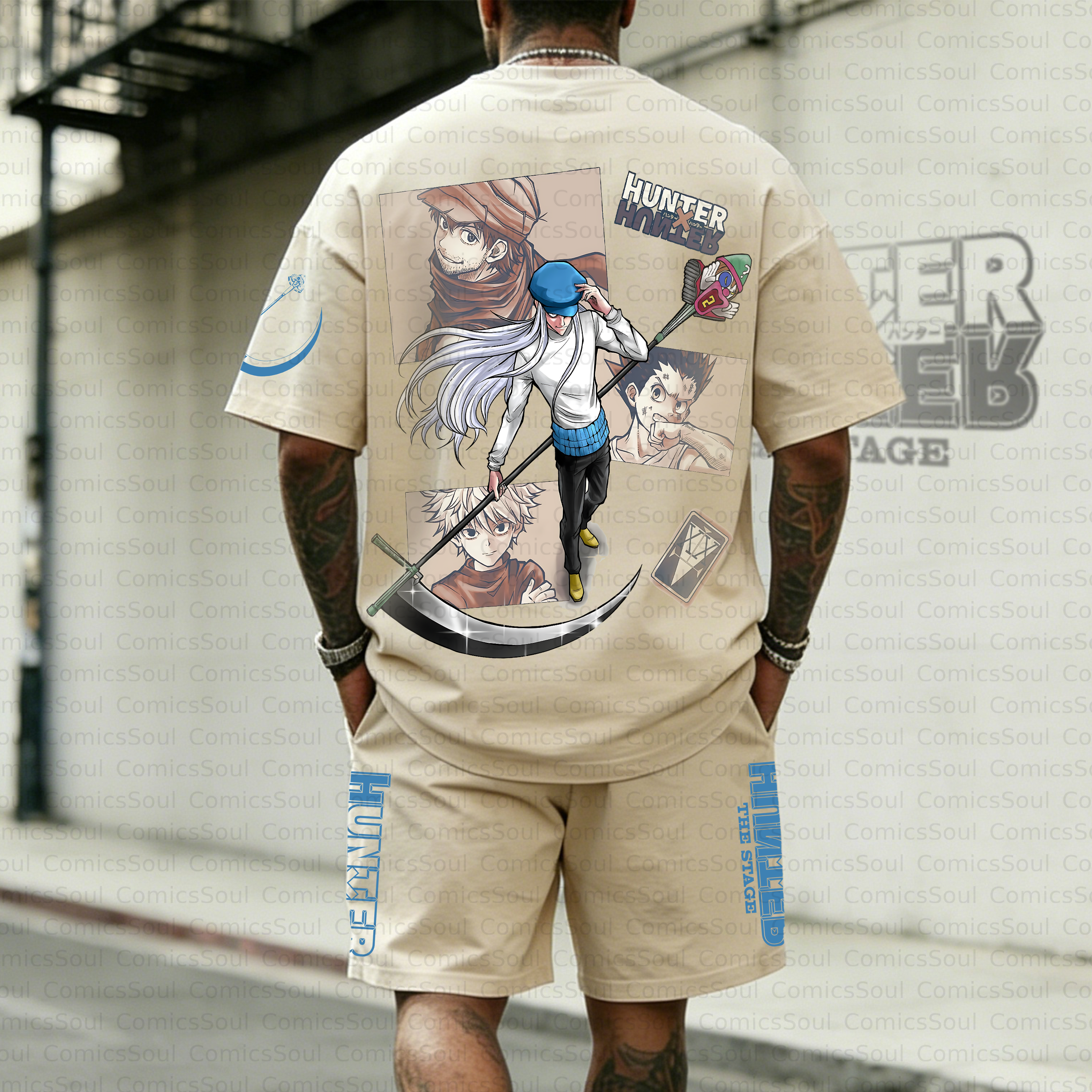 Unisex Anime Inspired Vintage T-shirt& Shorts 2 Pieces Set