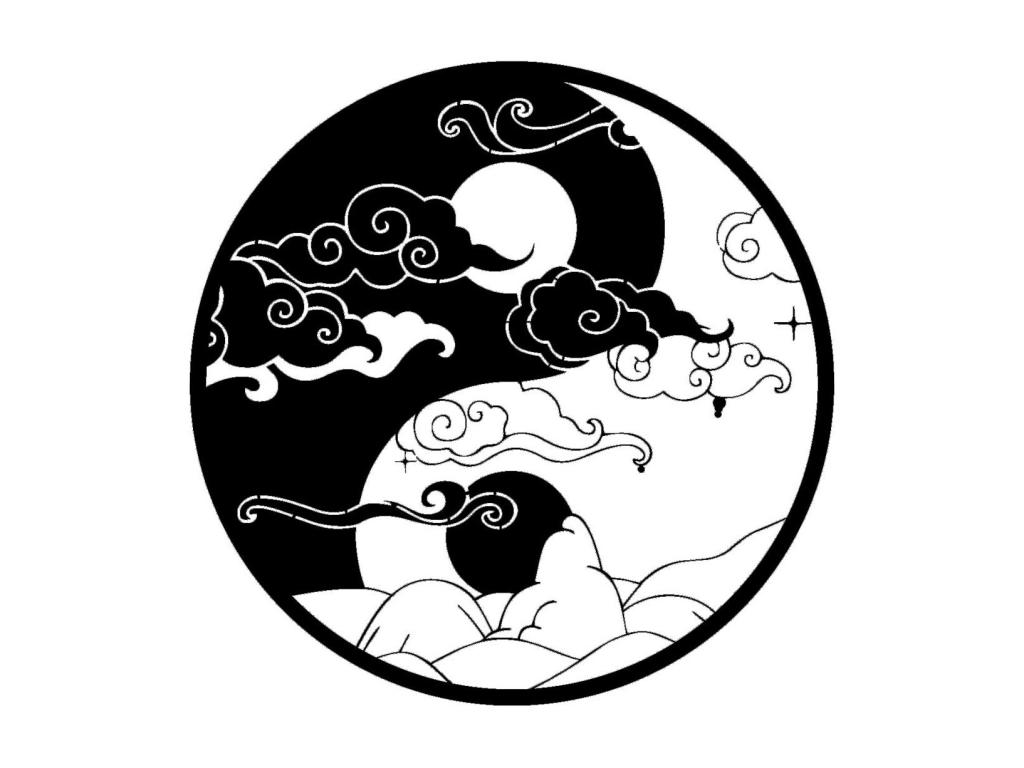 Decoración de Metal Ying Yang 2, Negro, 60x0,15x60 cm, Casaplu
