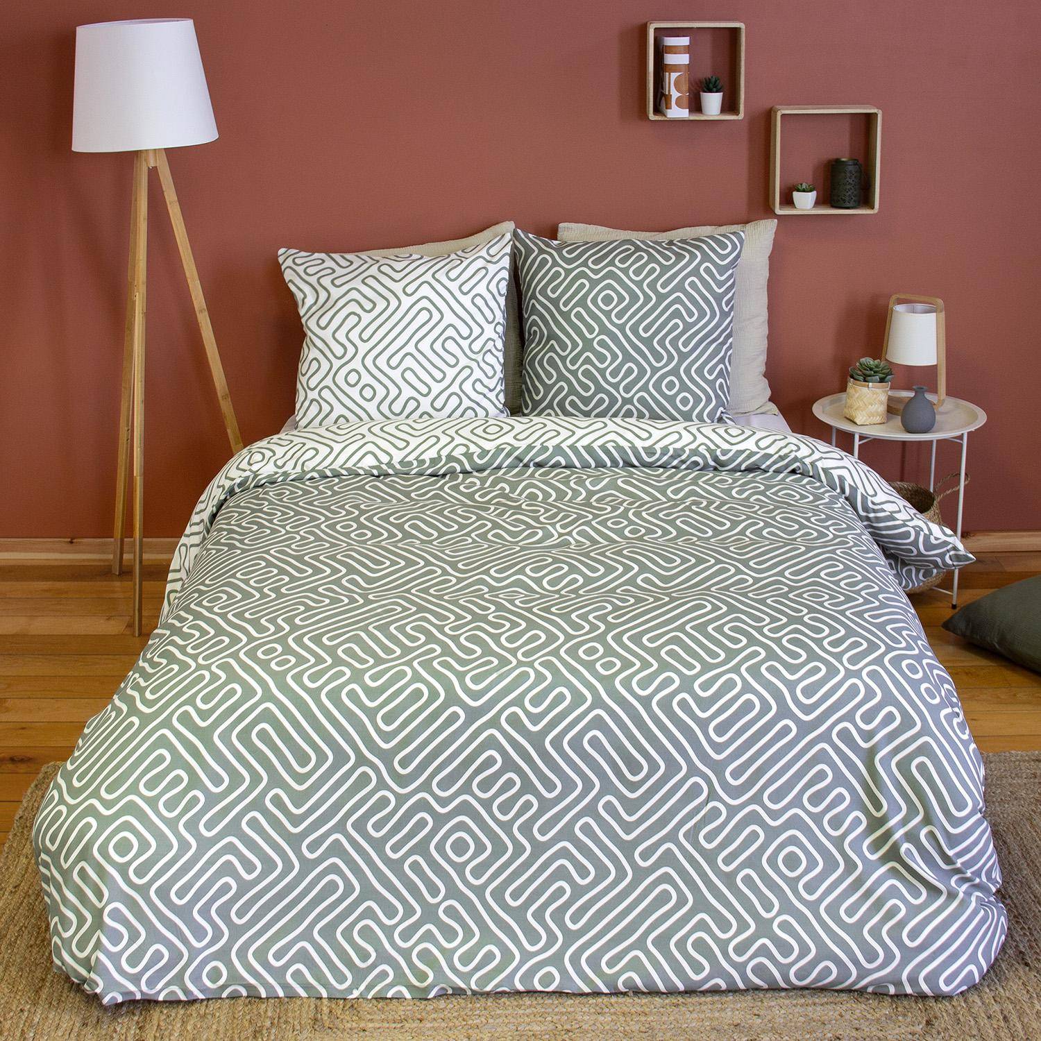 Aden - Ropa de cama de microfibra reversibles con estampado de laberinto gris, 2 plazas
