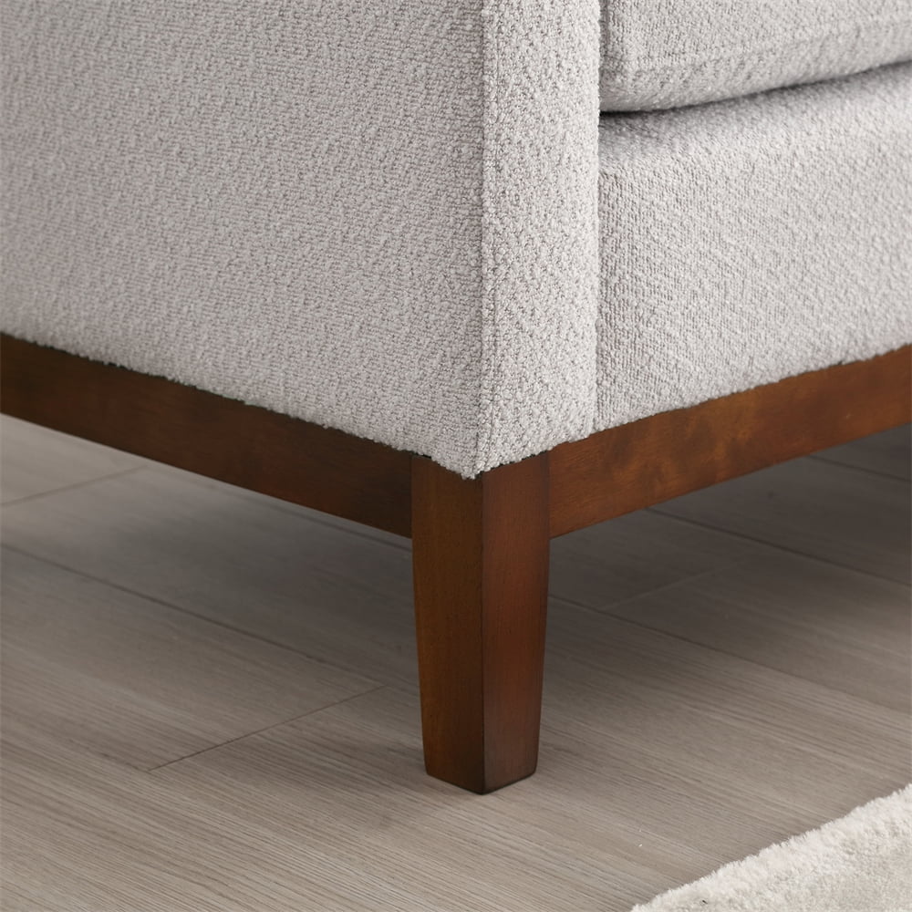 53.5"W Elegant Upholstered Bench with Wood Legs & Round Pillows,Comfy Boucle Fabric Footrest with Arms, Entryway Bench for End of Bed, Bedroom and Living Room, Ivory - Image 14