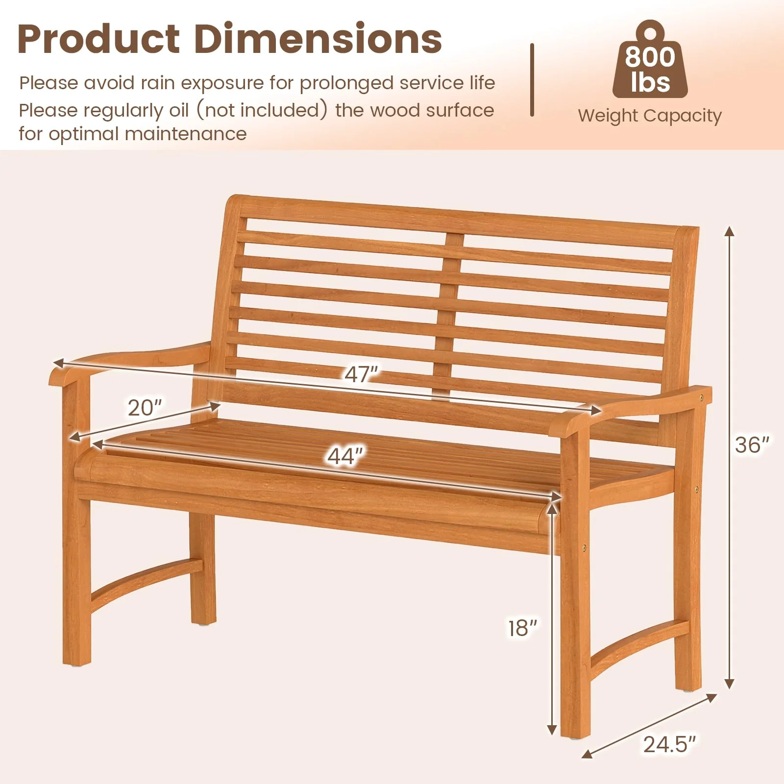 Tangkula Patio Garden Park Bench with Slatted Backrest & Seat