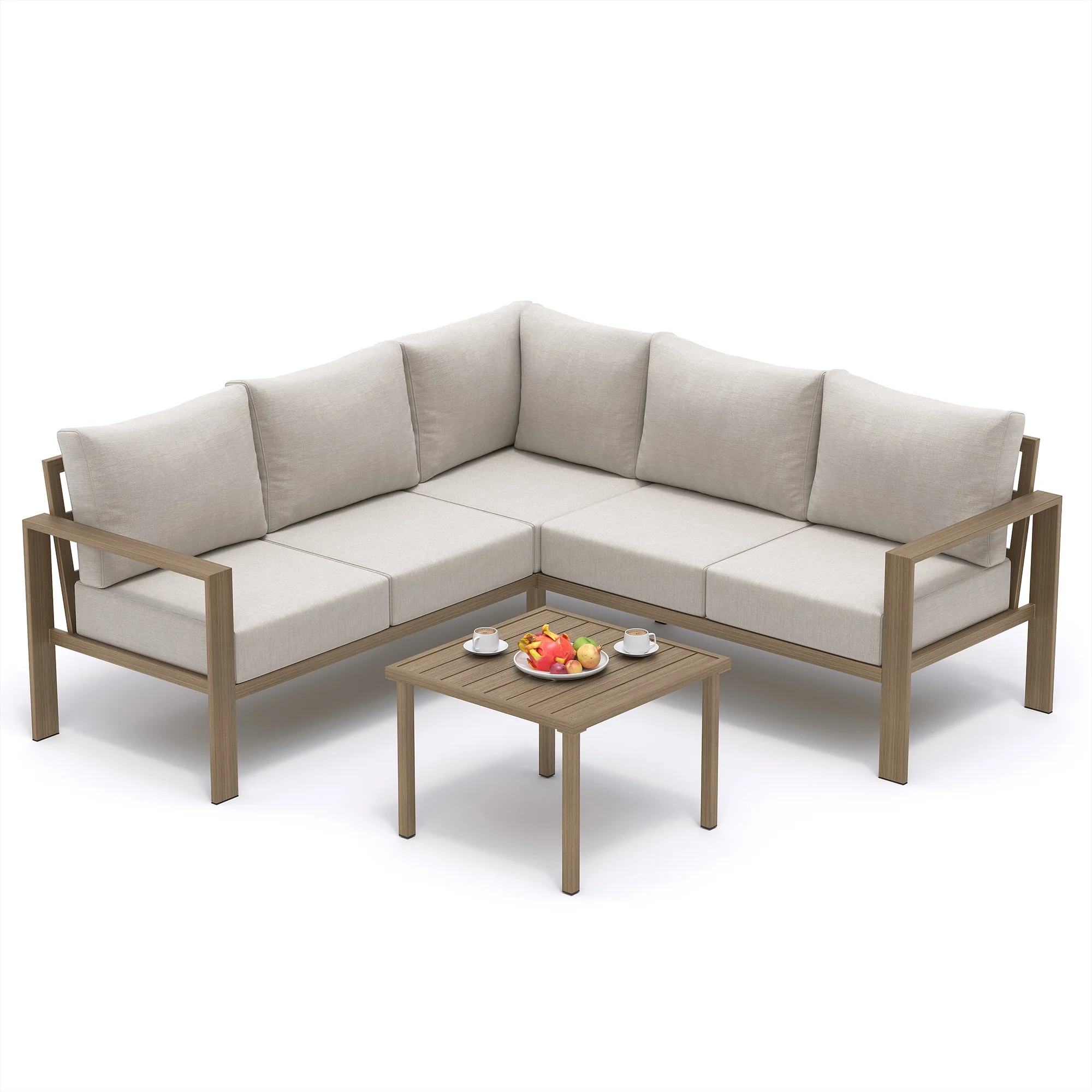 ELPOSUN 6 Pieces Patio Furniture Sets with 6" Thick Olefin Cushions, Metal Outdoor Sectional Furniture L Shape Patio Conversation Sets for Garden, Backyard Beige - Image 10
