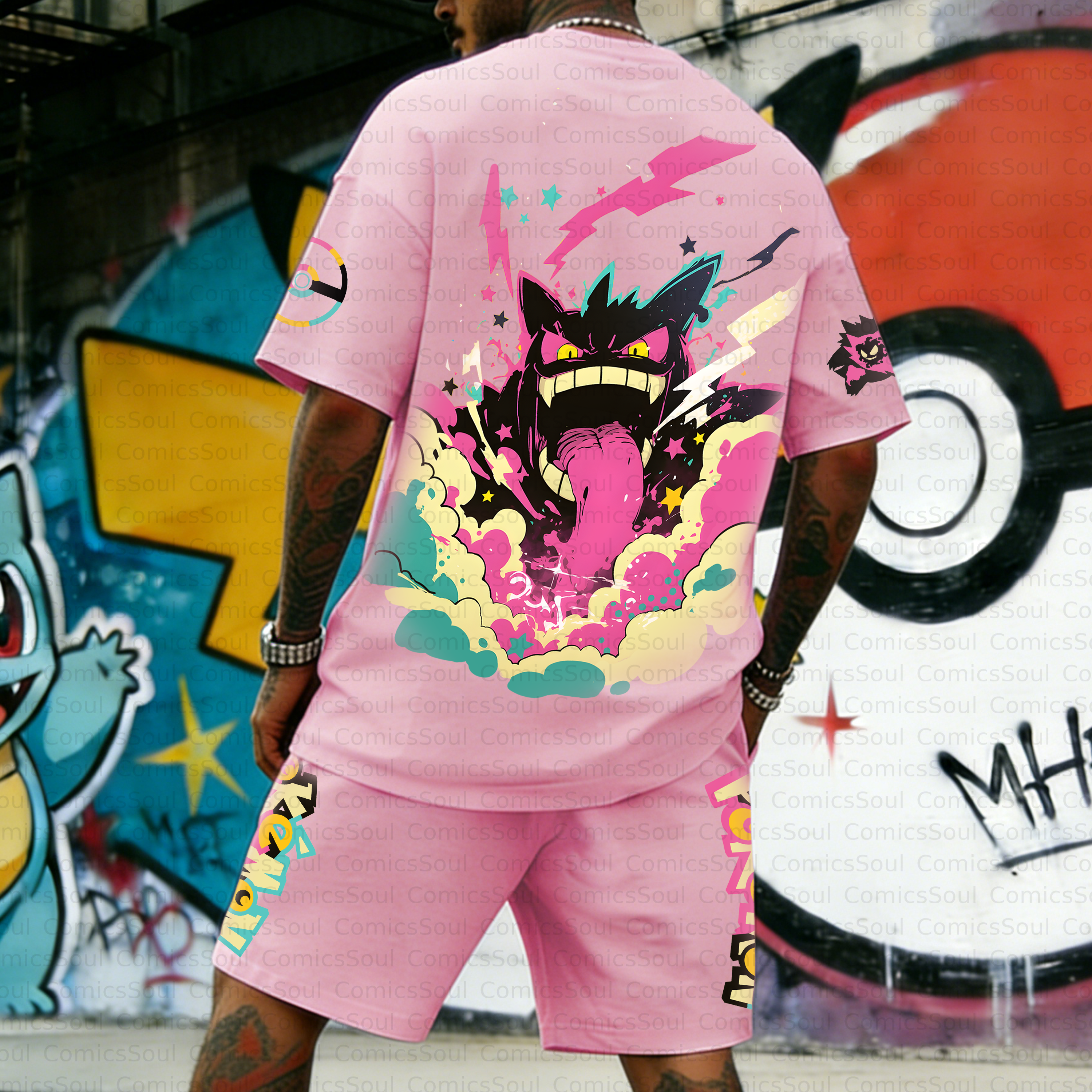 Unisex Anime Inspired Vintage T-shirt& Shorts 2 Pieces Set