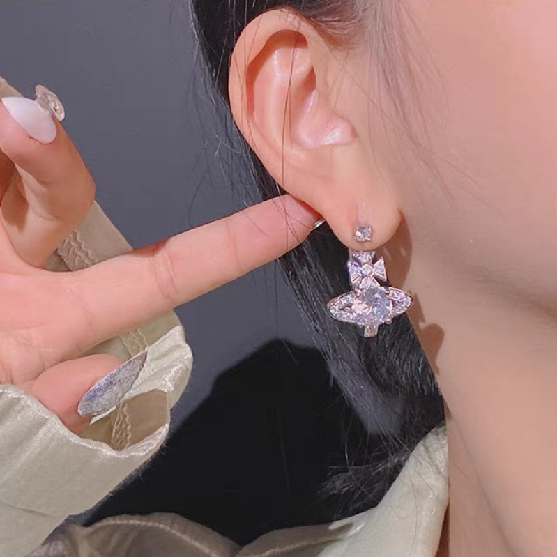 Vivienne Westwood Pink White Diamond Saturn Earrings - Original Replica Club