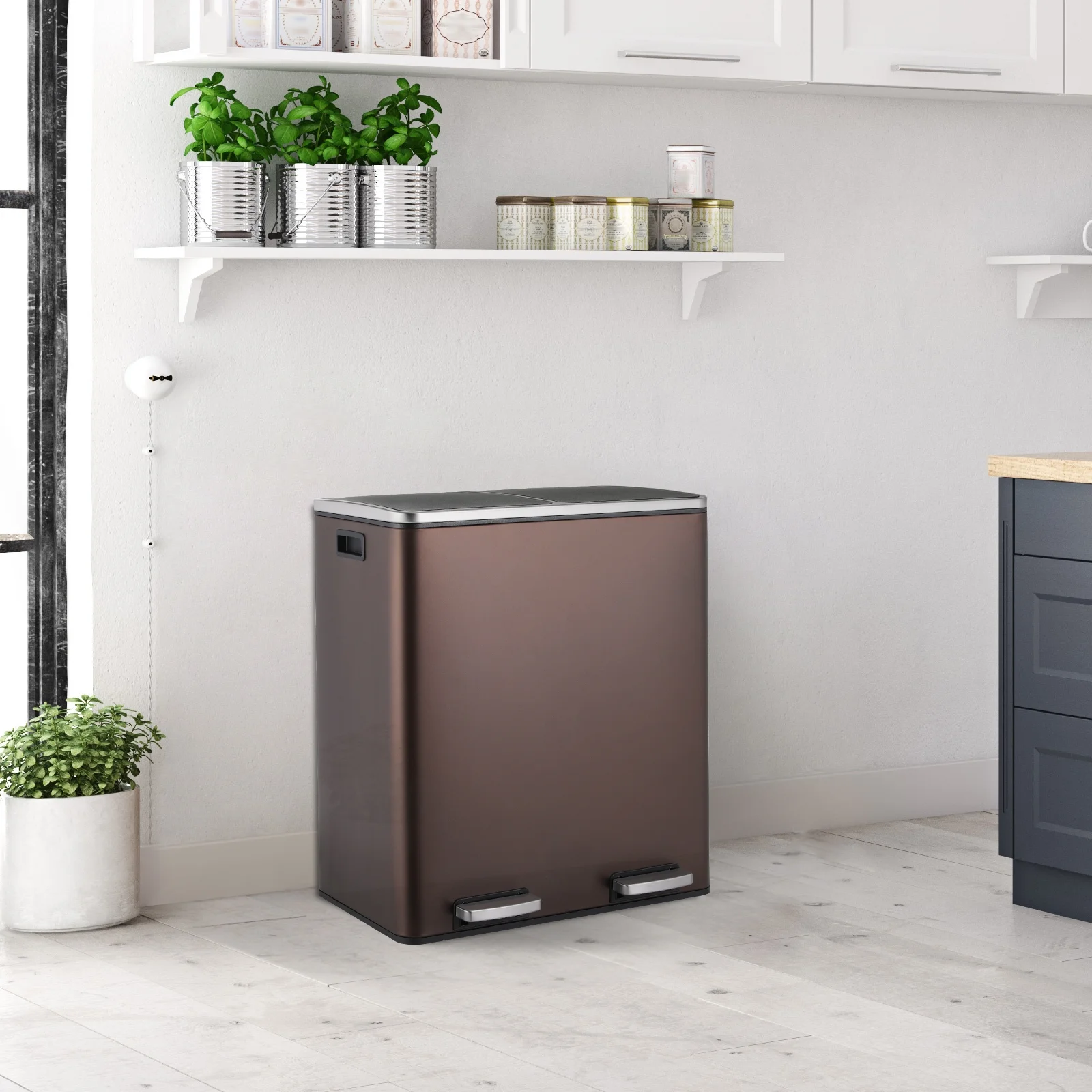 LAZY BUDDY Dual Garbage Can, Stainless Steel 16 Gallon Step Kitchen Trash Can with Soft-Close Lid, Double Compartment Garbage Recycling Bin - Image 43