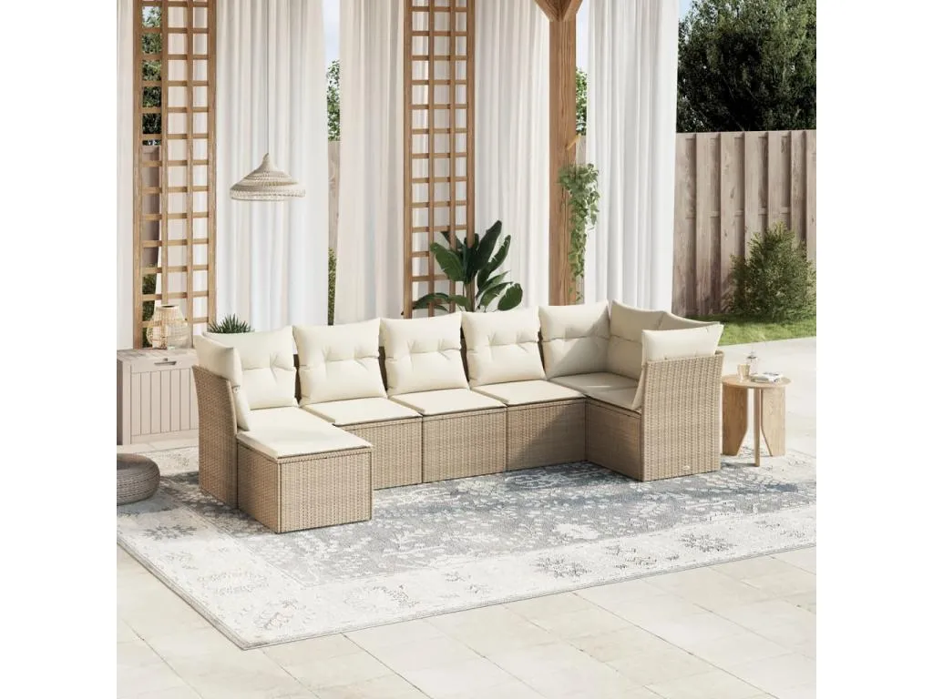 Set sofás de jardín 7 piezas y cojines ratán sintético beige 29798xrzy