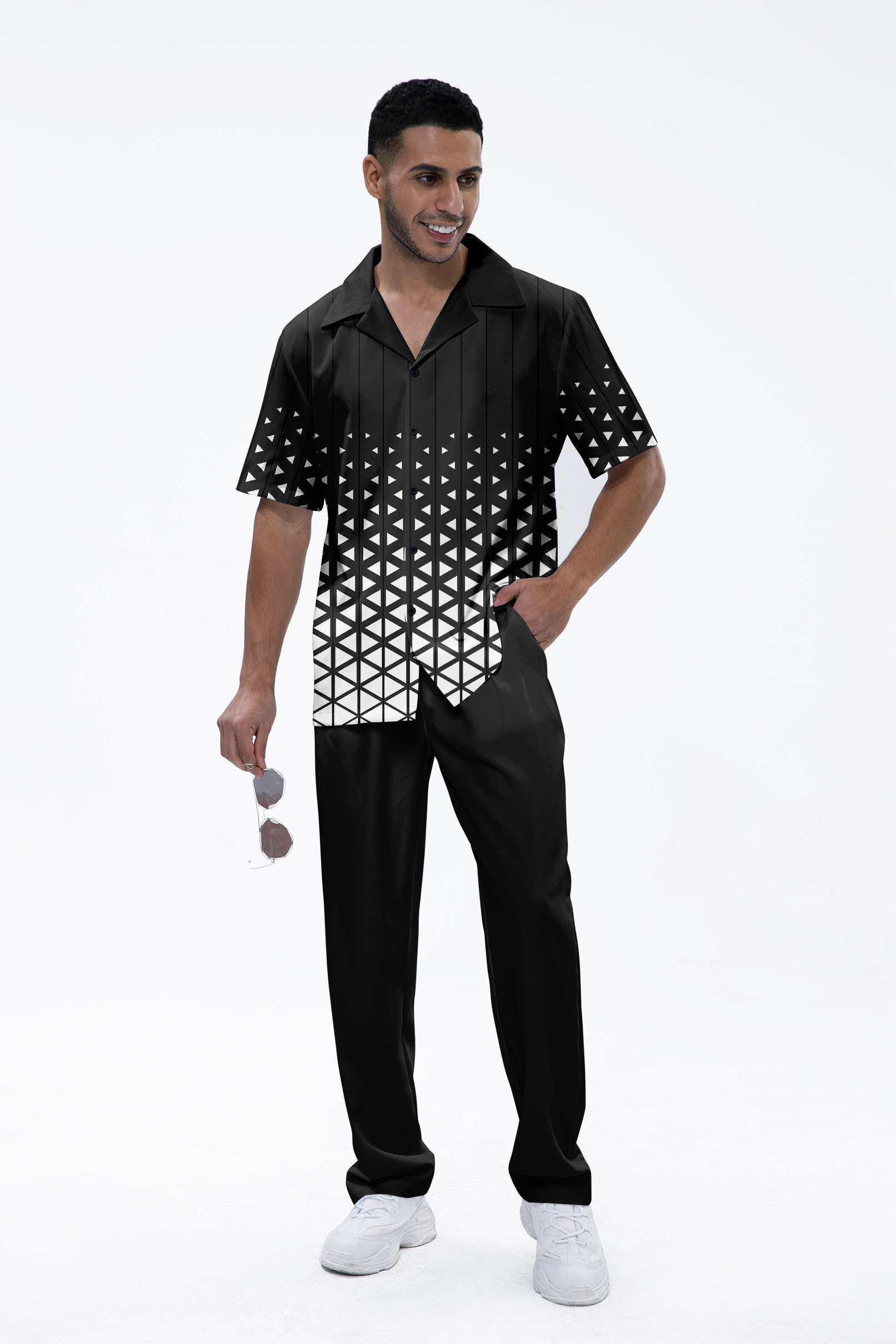 Black Cross Short Sleeve Shirt Walking Suit