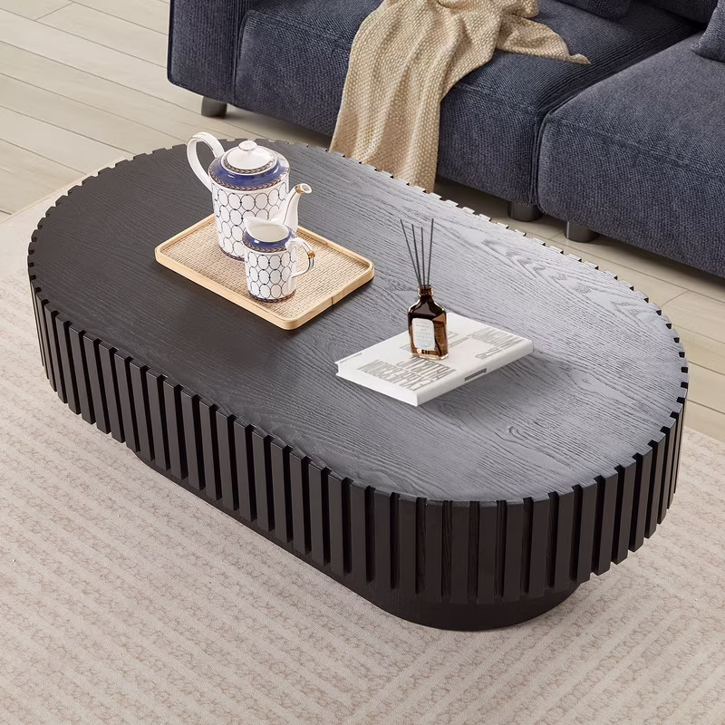 FFH 43.7 inch Oval Coffee Table for Living Room,Handcraft Rustic Corner Coffee Table Nature Wood Relief Sturdy Pedestal for Apartmen,Side Table Centre Table,Nature Wood - Image 22