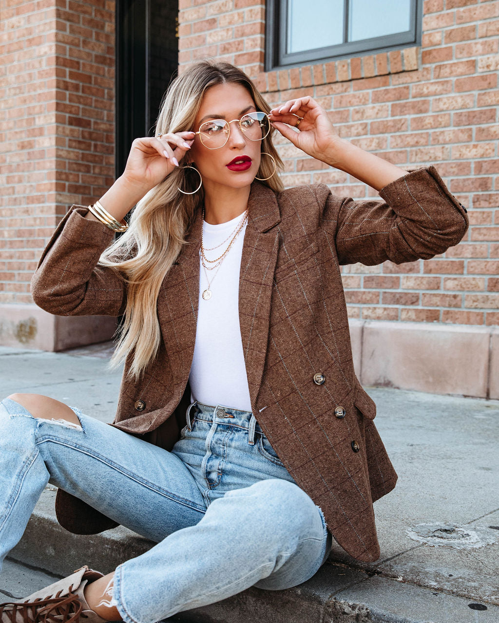 Glasgow Pocketed Herringbone Blazer - Se7enfashion