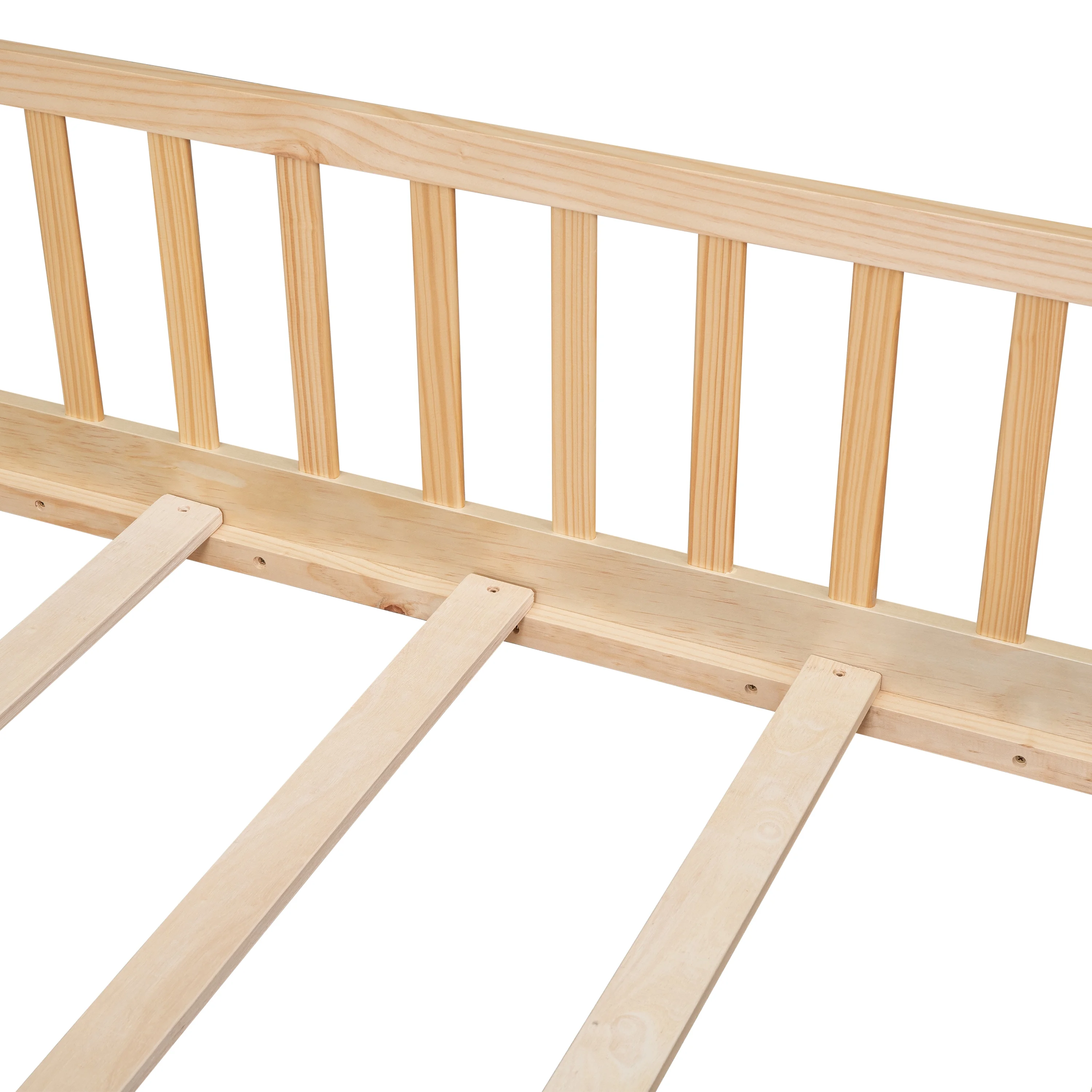 UHOMEPRO Twin Size Floor Bed with Door and Fence, Montessori Floor Bed with Slats and Safety Guardrails, Solid Wood Twin Bed Frame for Bedroom, White - Image 26