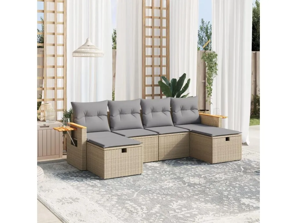 Habitarluz Juego de sofás jardín con cojines beige mezcla 6 pzas ratán PE UEEP69731