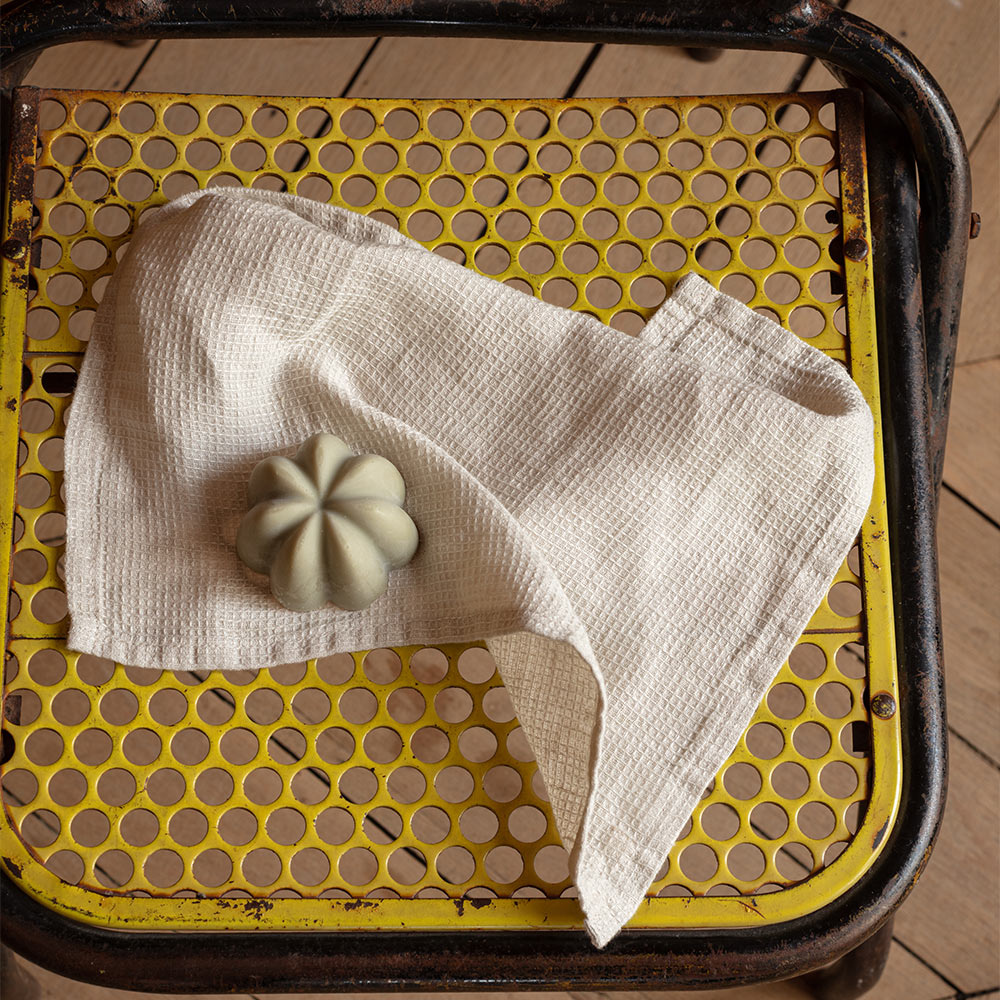 Serviette de bain invité en lin - Nid d'abeille - Pierre