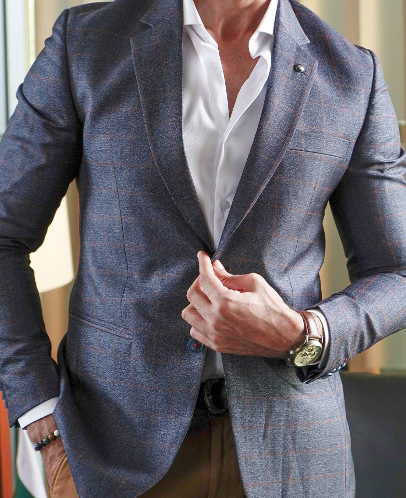 Daily Plaid Notch Lapel Pockets Design Single Breasted Blazer
