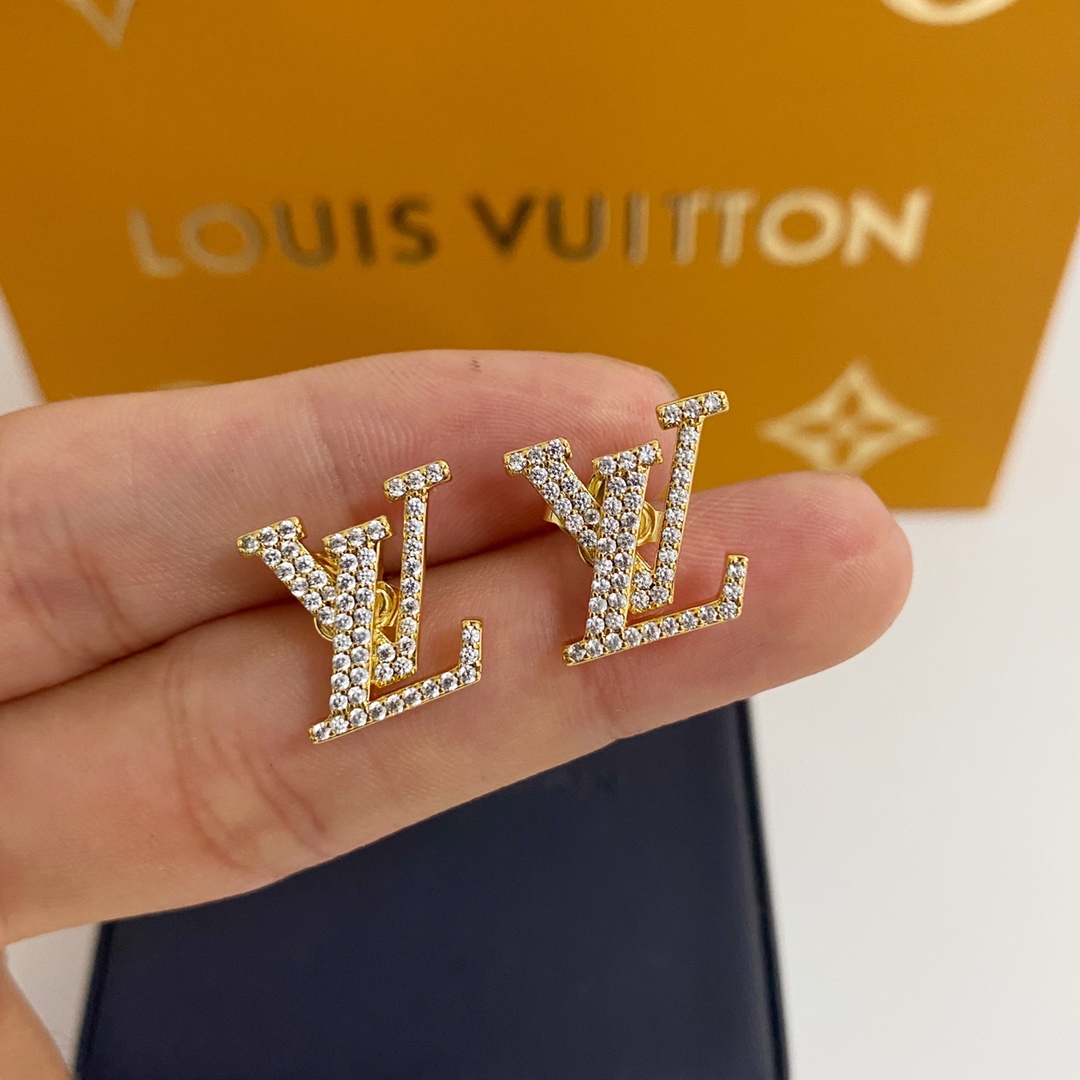 Louis Vuitton Diamond Paved LV Monogram Stud Earrings - Original Replica Club