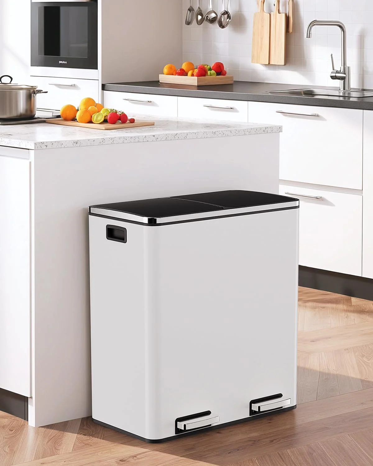 LAZY BUDDY Dual Garbage Can, Stainless Steel 16 Gallon Step Kitchen Trash Can with Soft-Close Lid, Double Compartment Garbage Recycling Bin - Image 26