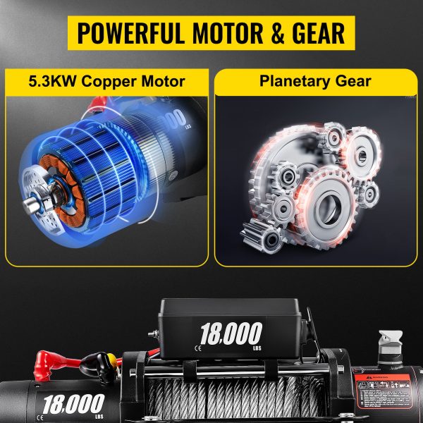18000LBS Electric Winch 12V Steel Cable Off-road ATV UTV Truck Towing Trailer