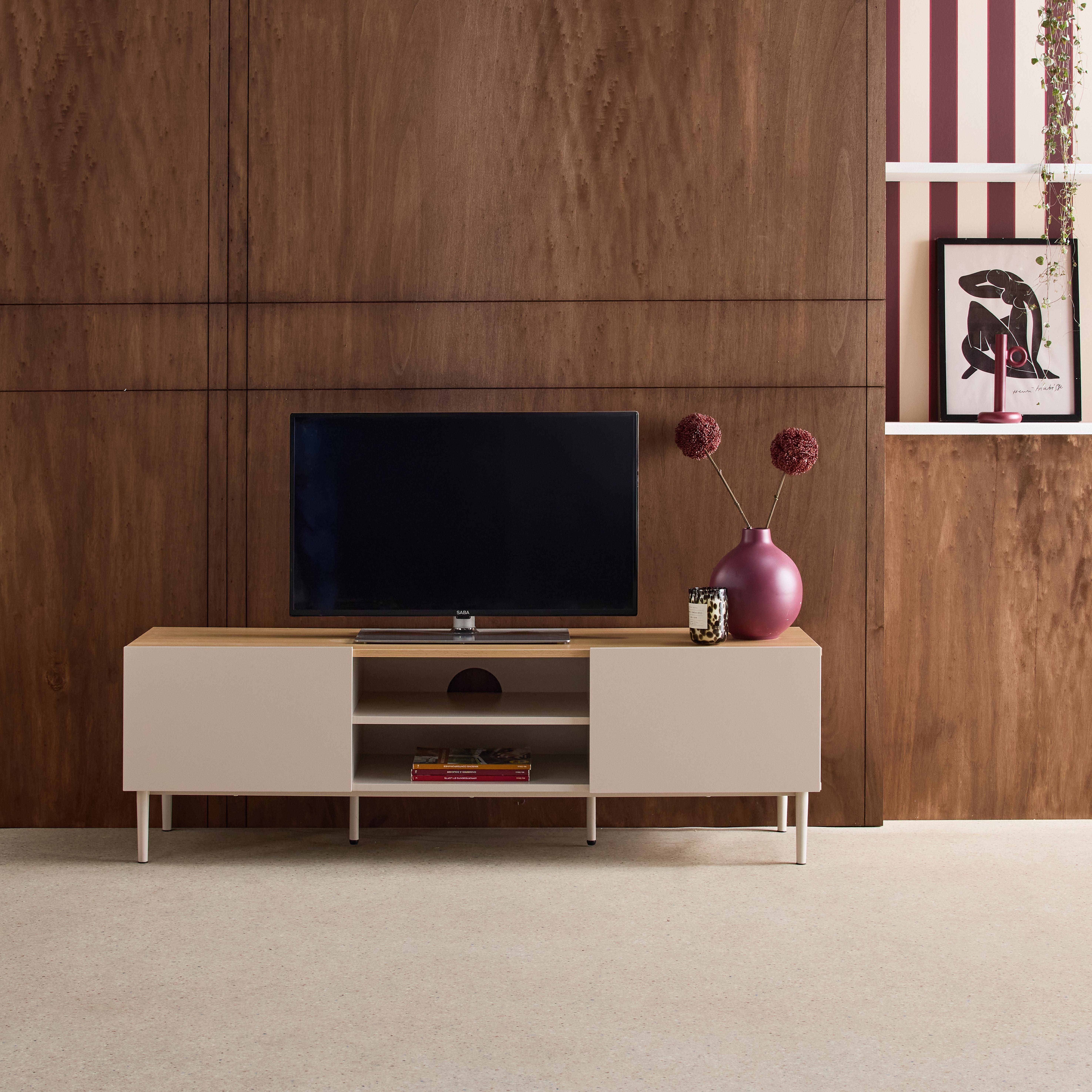 Ashton - Mueble de TV de metal y decoración de madera 2 puertas, 140cm