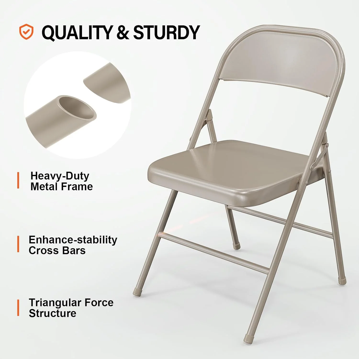VINGLI Folding Chairs All Steel Metal Frame, Capacity 350 lbs, Durable Portable and Versatile for Indoor Outdoor Use, Black, Set of 8 - Image 24