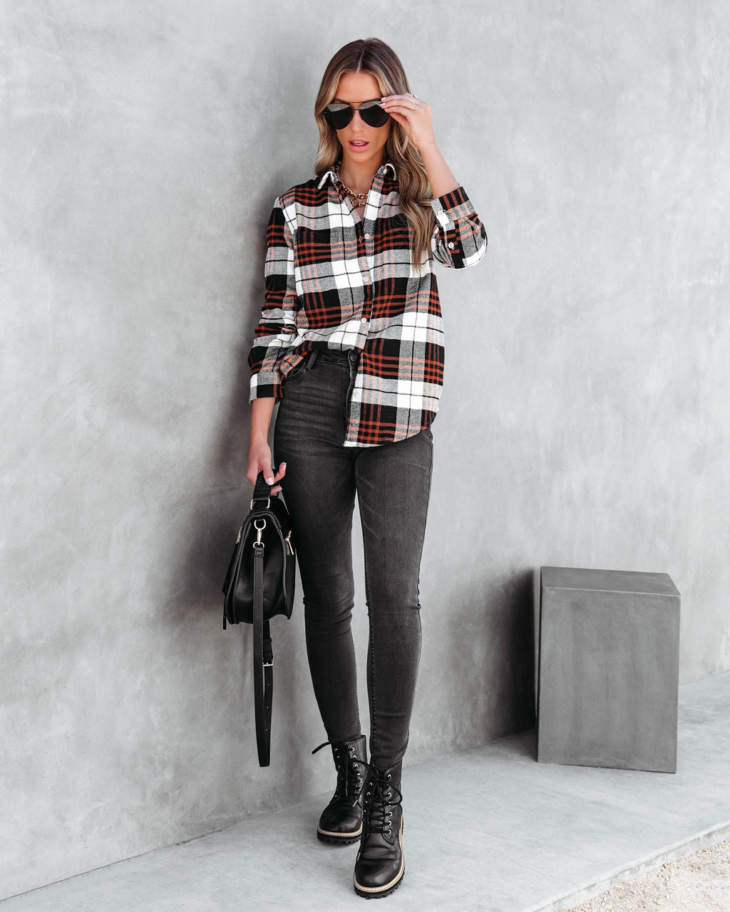 Always The Pick Of The Patch Plaid Pocketed Button Down Top - Se7enfashion