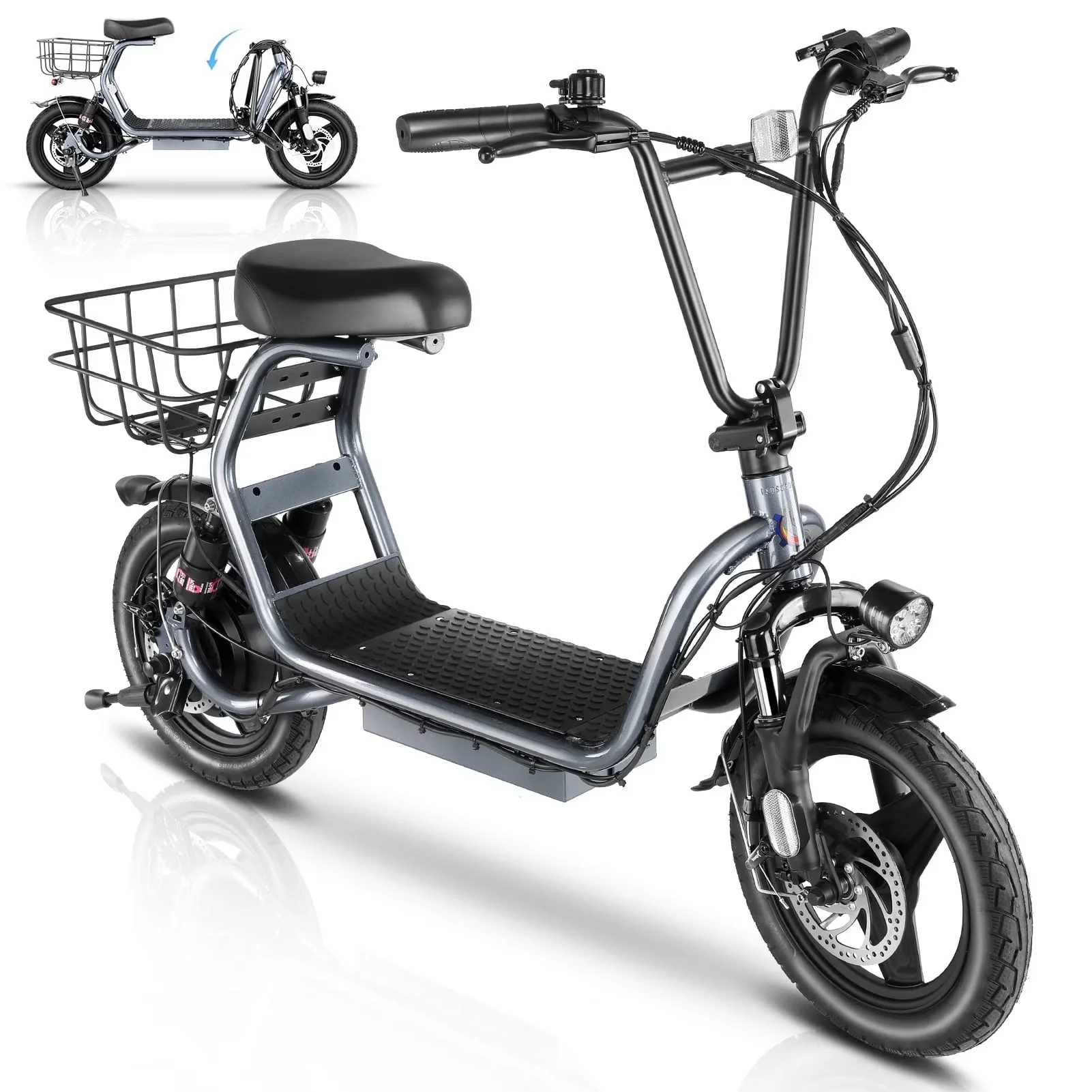 SANOPY Electric Scooter With Seat for Adults, 350W, 15 Miles, 20 Mph, 36V 5.2Ah, 14 inch Tire - Black - Image 3 SANOPY Electric Scooter With Seat for Adults, 350W, 15 Miles, 20 Mph, 36V 5.2Ah, 14 inch Tire - Black - Image 3