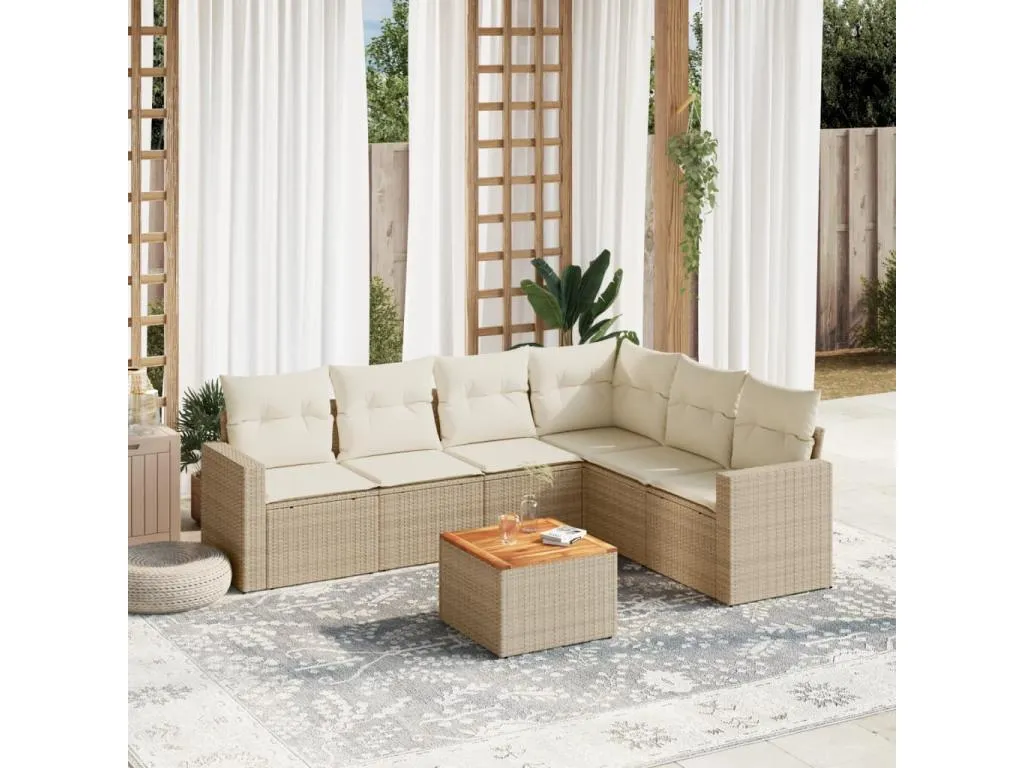 Set sofás de jardín 7 piezas y cojines ratán sintético beige 47810dzrc