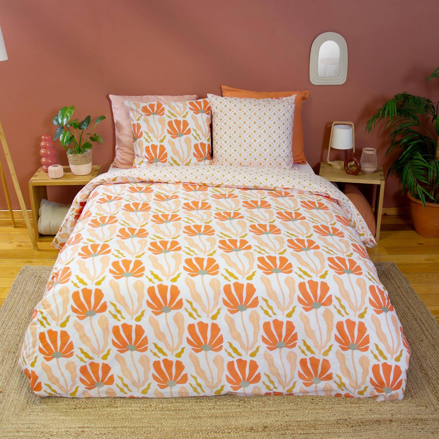 Solea - Juego de cama reversible con estampado floral, 2 plazas