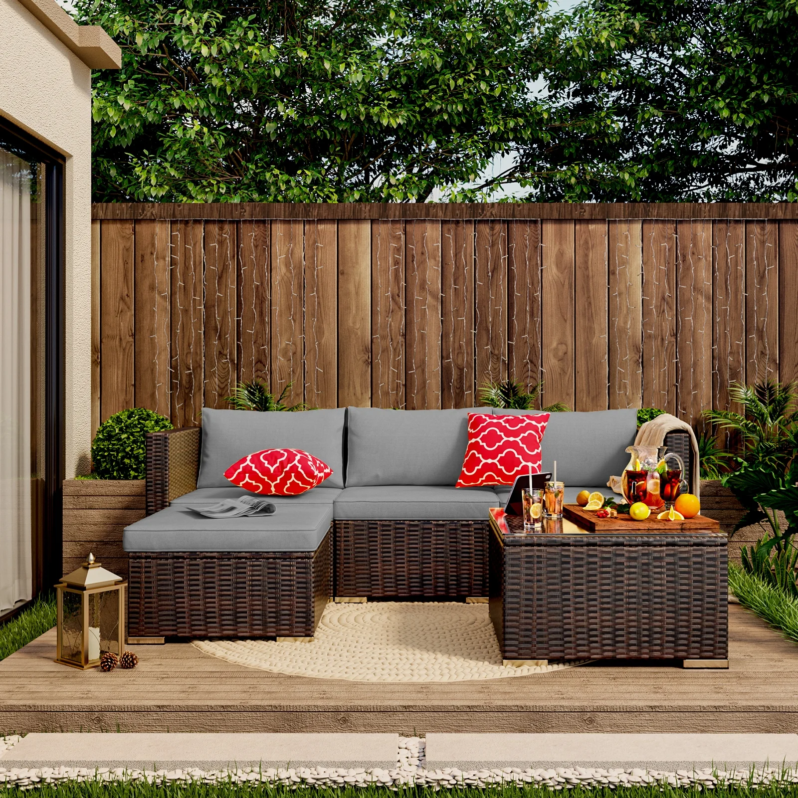 Aiho 7-Piece Rattan Patio Furniture Set , Outdoor Sectional Furniture Set for Patio, Garden, Backyard, Grey - Image 48