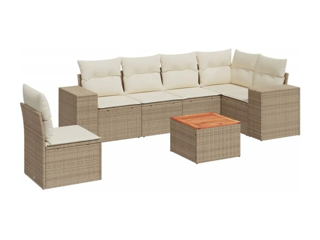 Set sofás de jardín 7 piezas y cojines ratán sintético beige 44506zaih