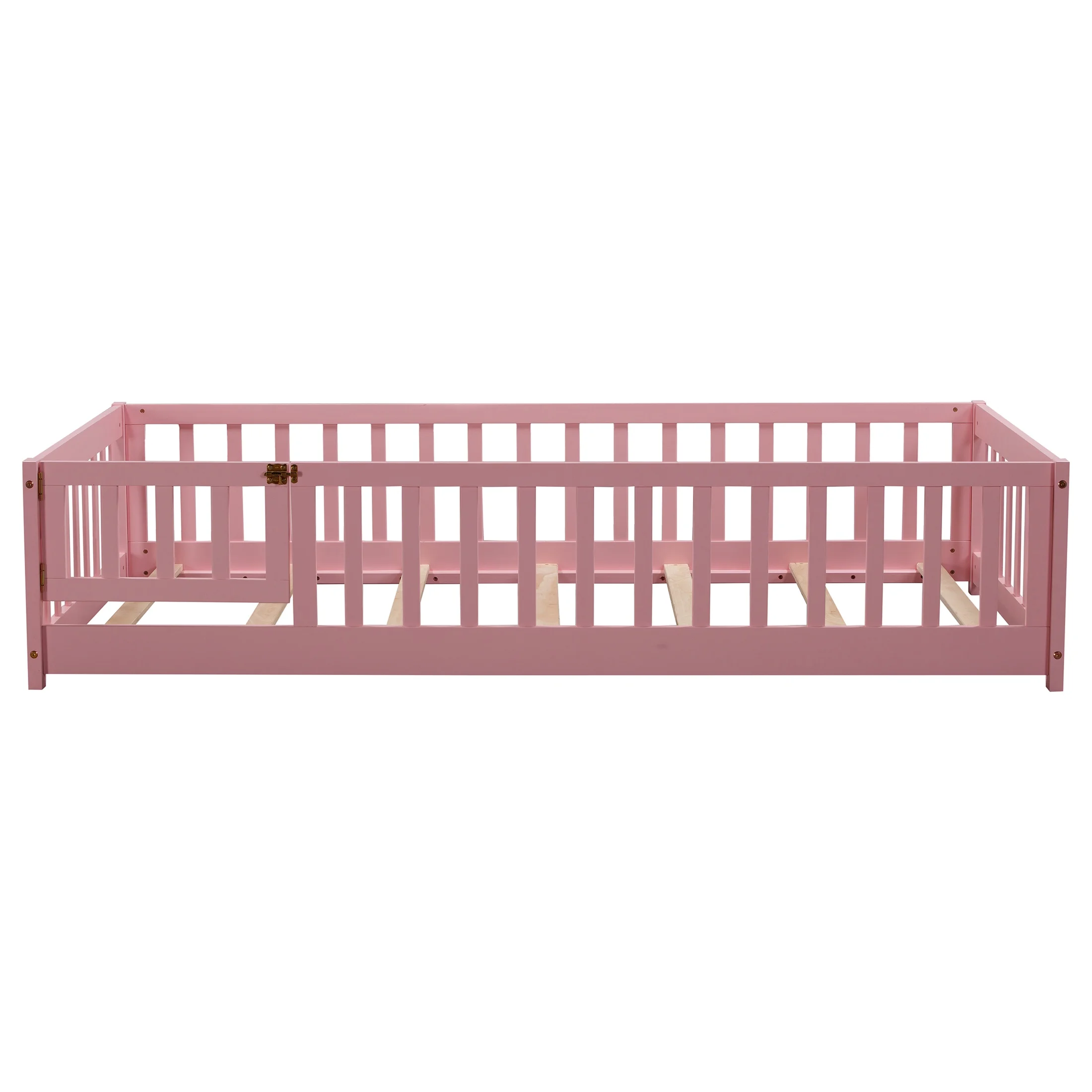 UHOMEPRO Twin Size Floor Bed with Door and Fence, Montessori Floor Bed with Slats and Safety Guardrails, Solid Wood Twin Bed Frame for Bedroom, White - Image 48