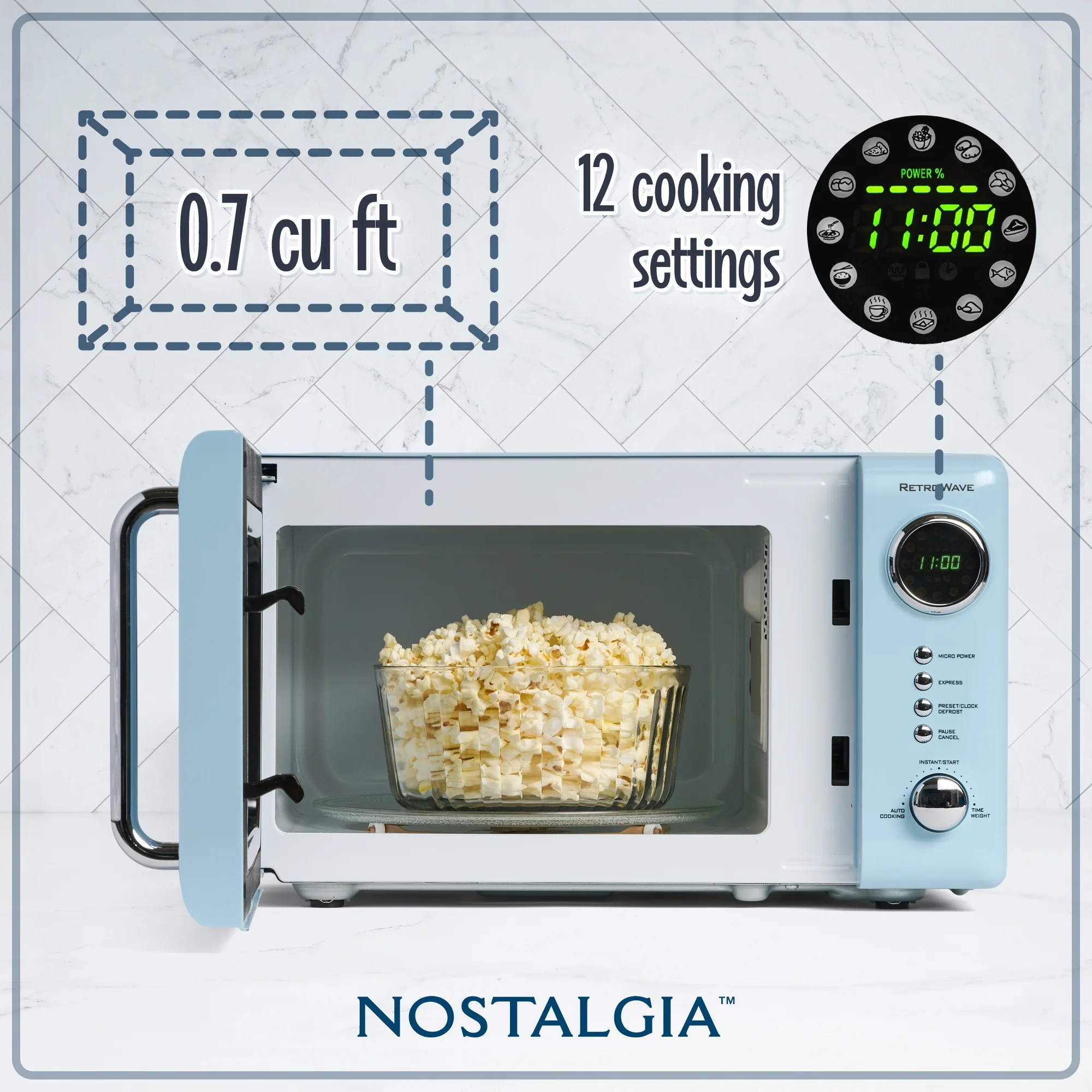 Nostalgia Retro Compact Countertop Microwave Oven - 0.7 Cu. Ft. - 700-Watts with LED Digital Display - Child Lock - Easy Clean Interior - Orange - Image 36