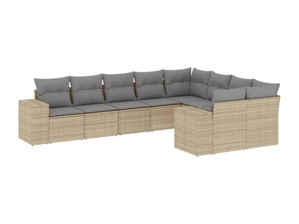 Set de sofás de jardín 9 pzas con cojines ratán sintético beige BBSU24792